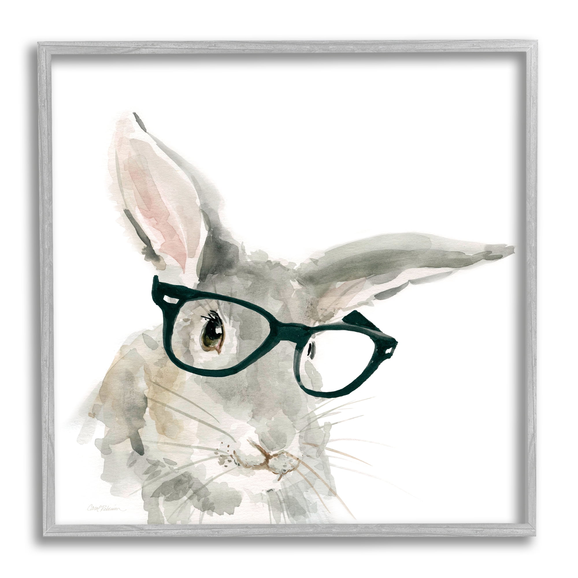 Stupell Industries Adorable Rabbit Black Frame Glasses Hipster Bunny Animals & Insects Painting Gray Framed Art Print Wall Art, 24 x 24