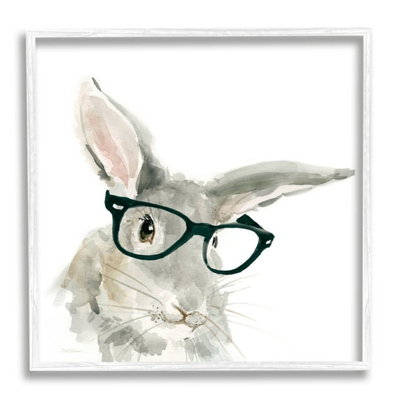 Stupell Industries Adorable Rabbit Black Frame Glasses Hipster Bunny Farmhouse Painting White Framed Art Print Wall Art, 12 x 12, Design by Carol Robinson