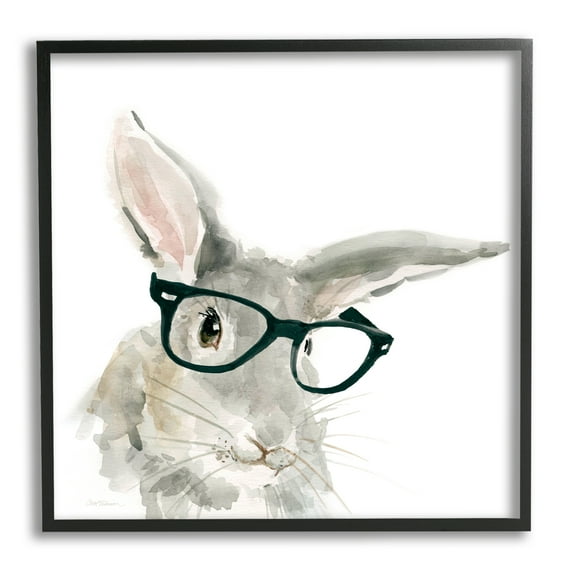 Stupell Industries Adorable Rabbit Black Frame Glasses Hipster Bunny Paintings Black Framed Art Print Wall Art, 12x12, by Carol Robinson