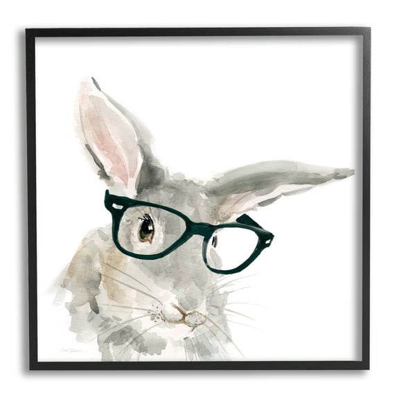 Stupell Industries Adorable Rabbit Black Frame Glasses Hipster Bunny Paintings Black Framed Art Print Wall Art, 24x24, by Carol Robinson