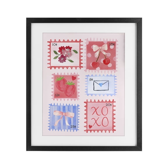 Stupell Industries Adorable Stamps Arrangement Black Framed Print Under Glass design by Nina Jacobs, 21 x 17