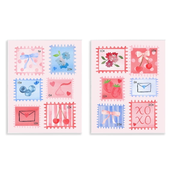 Stupell Industries Adorable Stamps Blue and Pink 2 Piece Wall Plaque Art Set design by Nina Jacobs, 14 x 11