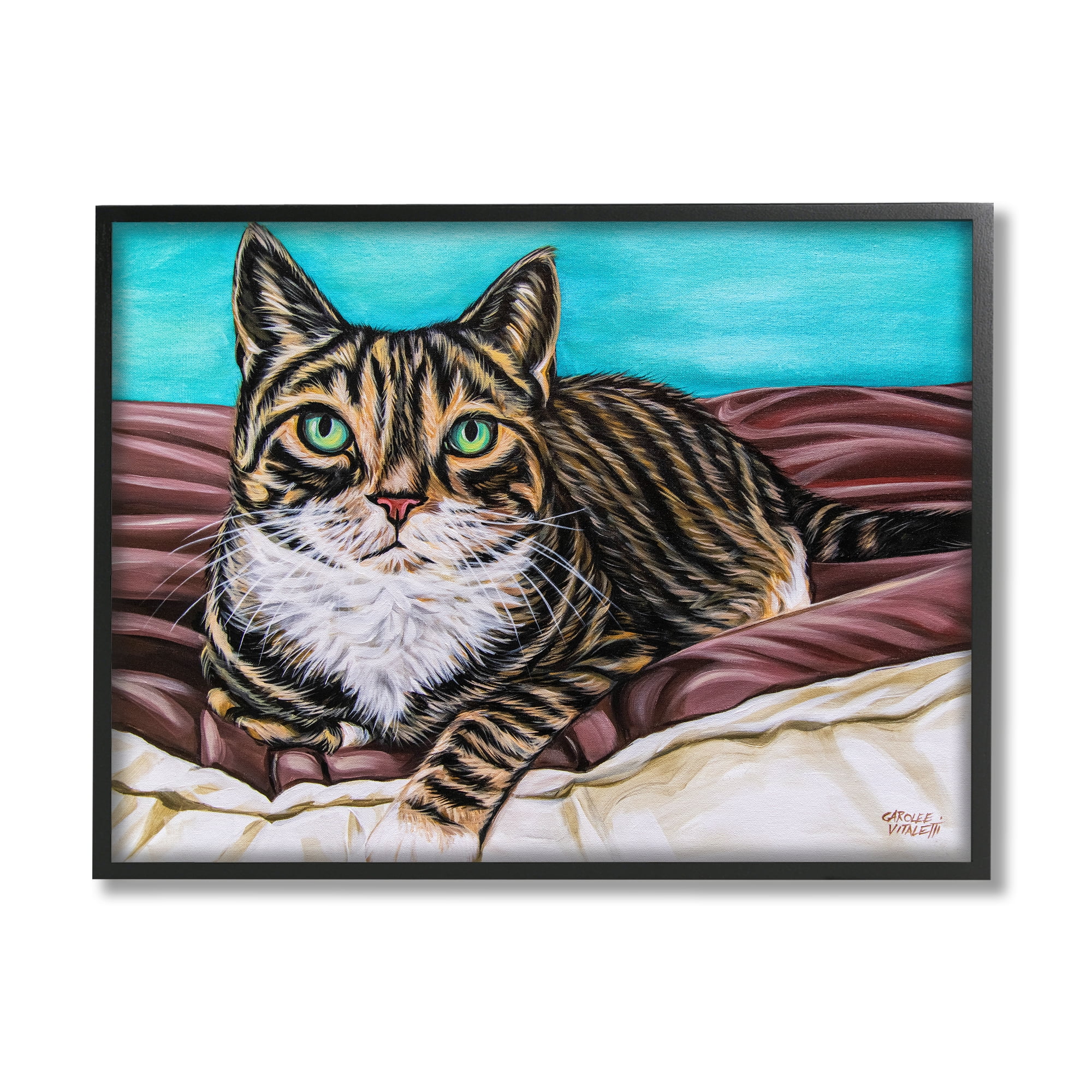Stupell Industries Adorable Tabby Cat Green Eyes Cuddling Blanket Painting , 20 x 16, Design by Carolee Vitaletti