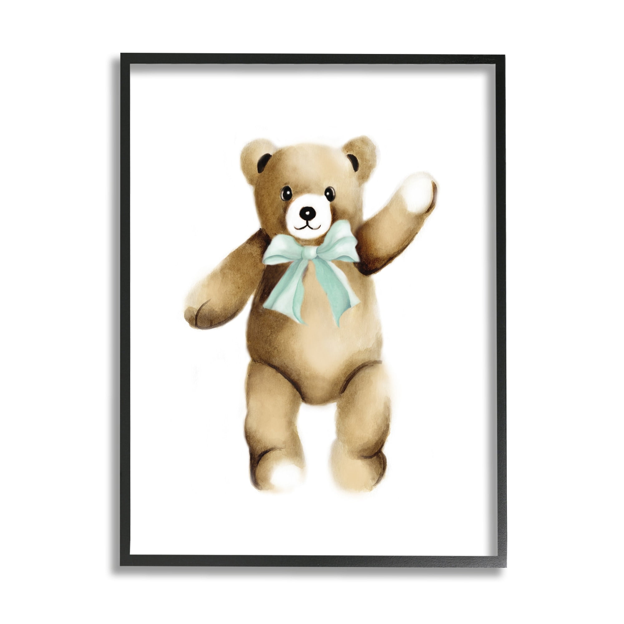 Stupell Industries Adorable Teddy Bear Nursery Animal Green Ribbon Graphic Art Black Framed Art Print Wall Art, Design by Studio Q