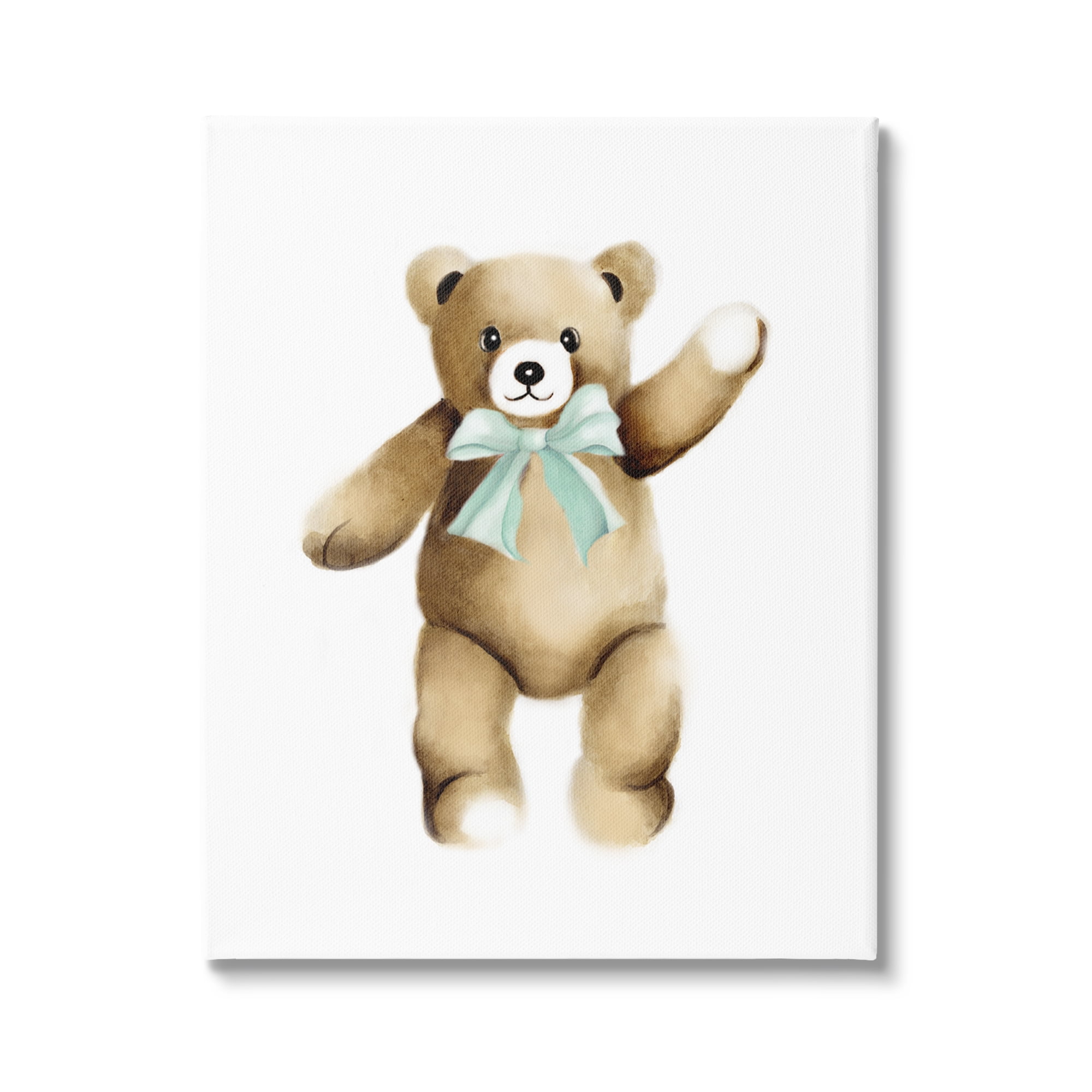 Stupell Industries Adorable Teddy Bear Nursery Animal Green Ribbon Graphic Art Gallery Wrapped Canvas Print Wall Art, Design by Studio Q