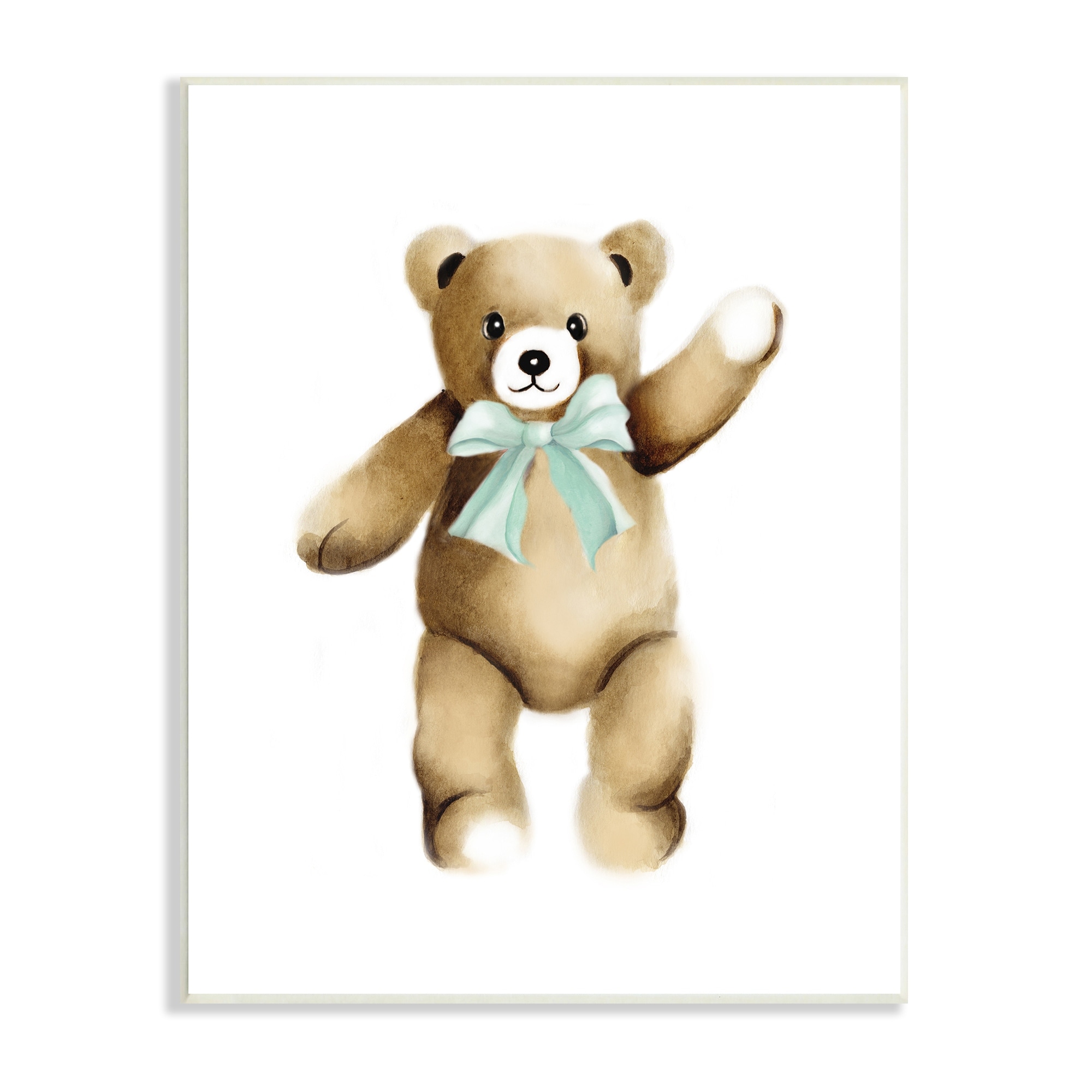 Stupell Industries Adorable Teddy Bear Nursery Animal Green Ribbon Graphic Art Unframed Art Print Wall Art, Design by Studio Q