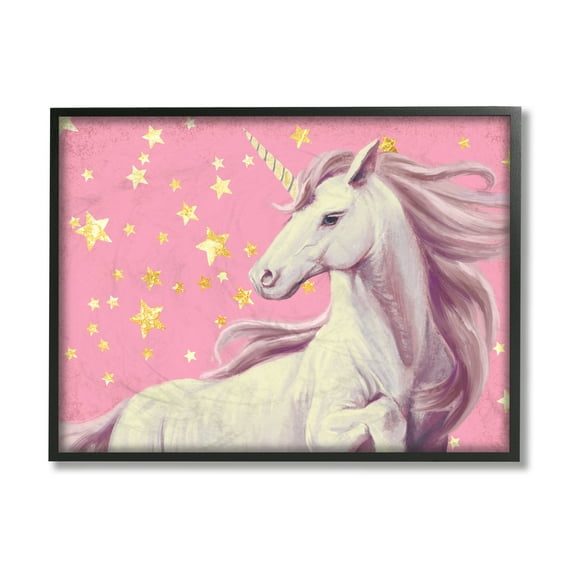 Stupell Industries Adorable Unicorn in Pink Starry Sky Black Framed by Ziwei Li