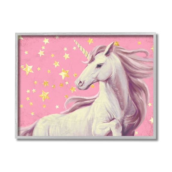 Stupell Industries Adorable Unicorn in Pink Starry Sky Gray Framed by Ziwei Li