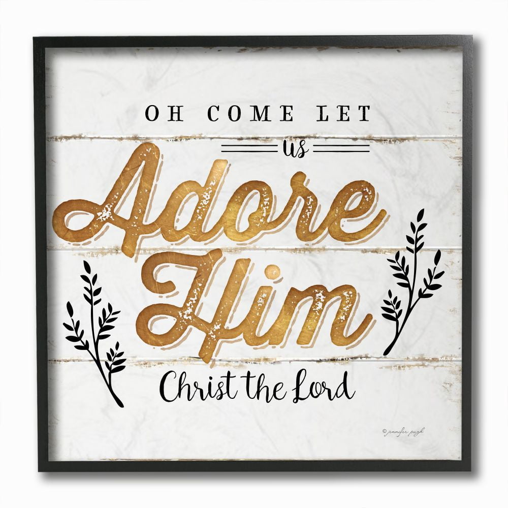 Stupell Industries Adore Him Gold Christmas Holiday Word DesignFramed Wall Art By Artist Jennifer Pugh