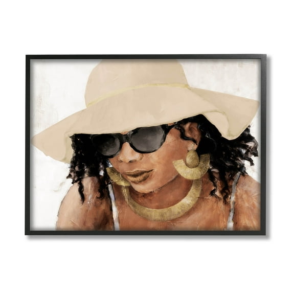 Stupell Industries Adorned Woman with Hat Painting Black Framed Art Print Wall Art, Design by Lanie Loreth