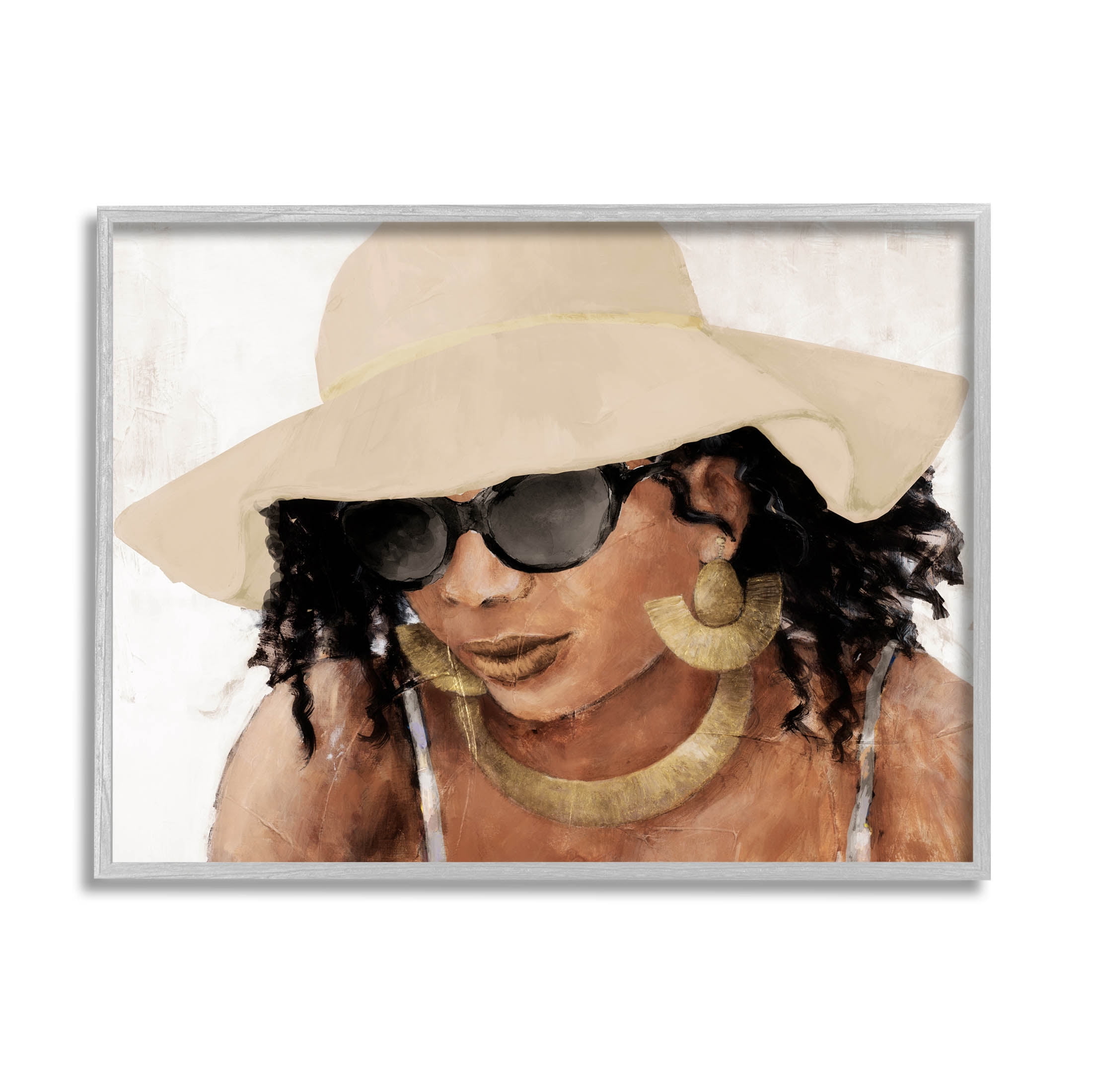 Stupell Industries Adorned Woman with Hat Painting Gray Framed Art Print Wall Art, Design by Lanie Loreth