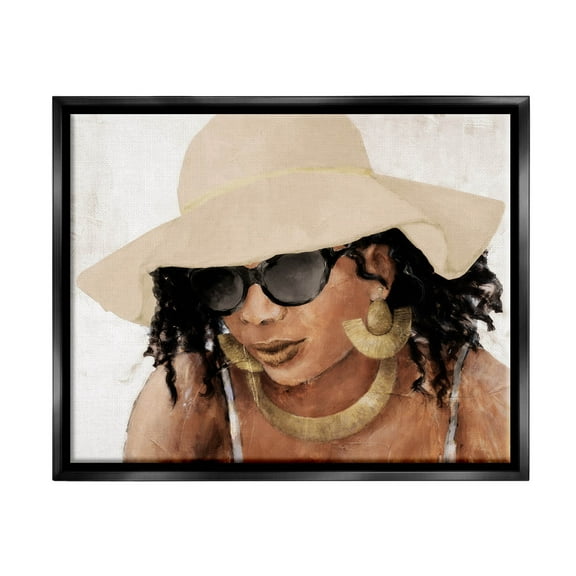 Stupell Industries Adorned Woman with Hat Painting Jet Black Floating Framed Canvas Print Wall Art, Design by Lanie Loreth