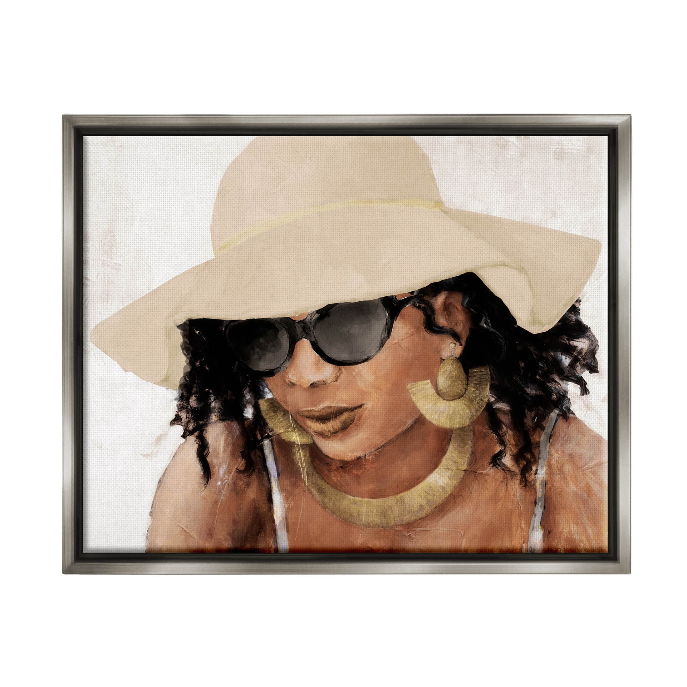Stupell Industries Adorned Woman with Hat Painting Luster Gray Floating Framed Canvas Print Wall Art, Design by Lanie Loreth