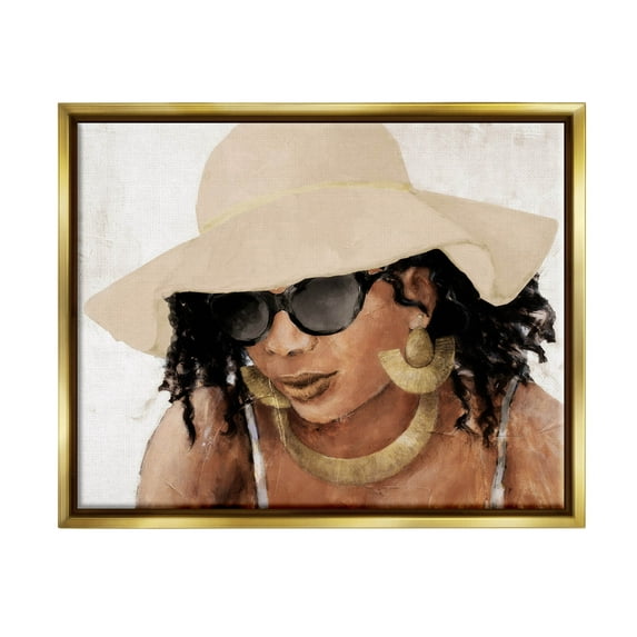 Stupell Industries Adorned Woman with Hat Painting Metallic Gold Floating Framed Canvas Print Wall Art, Design by Lanie Loreth