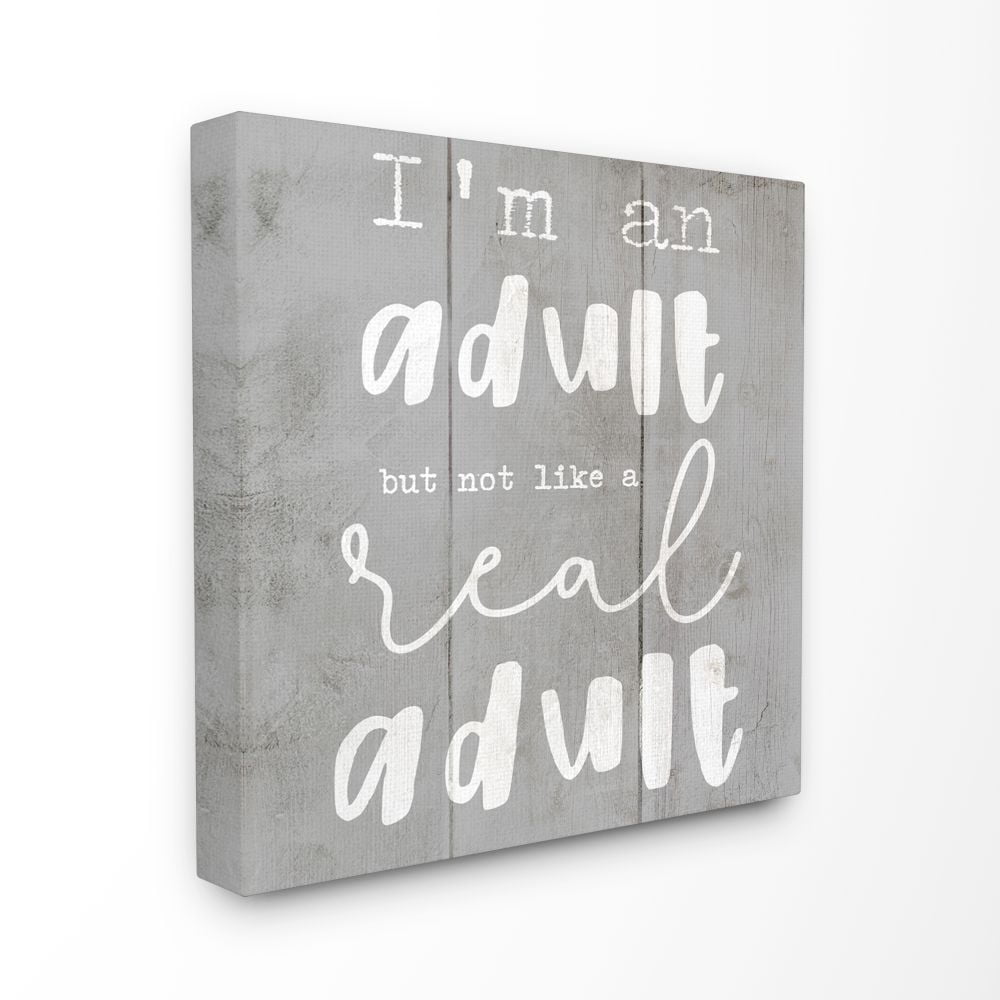 Stupell Industries Adult Funny Word Grey Wood Textured Design Canvas Wall Art by Daphne Polselli