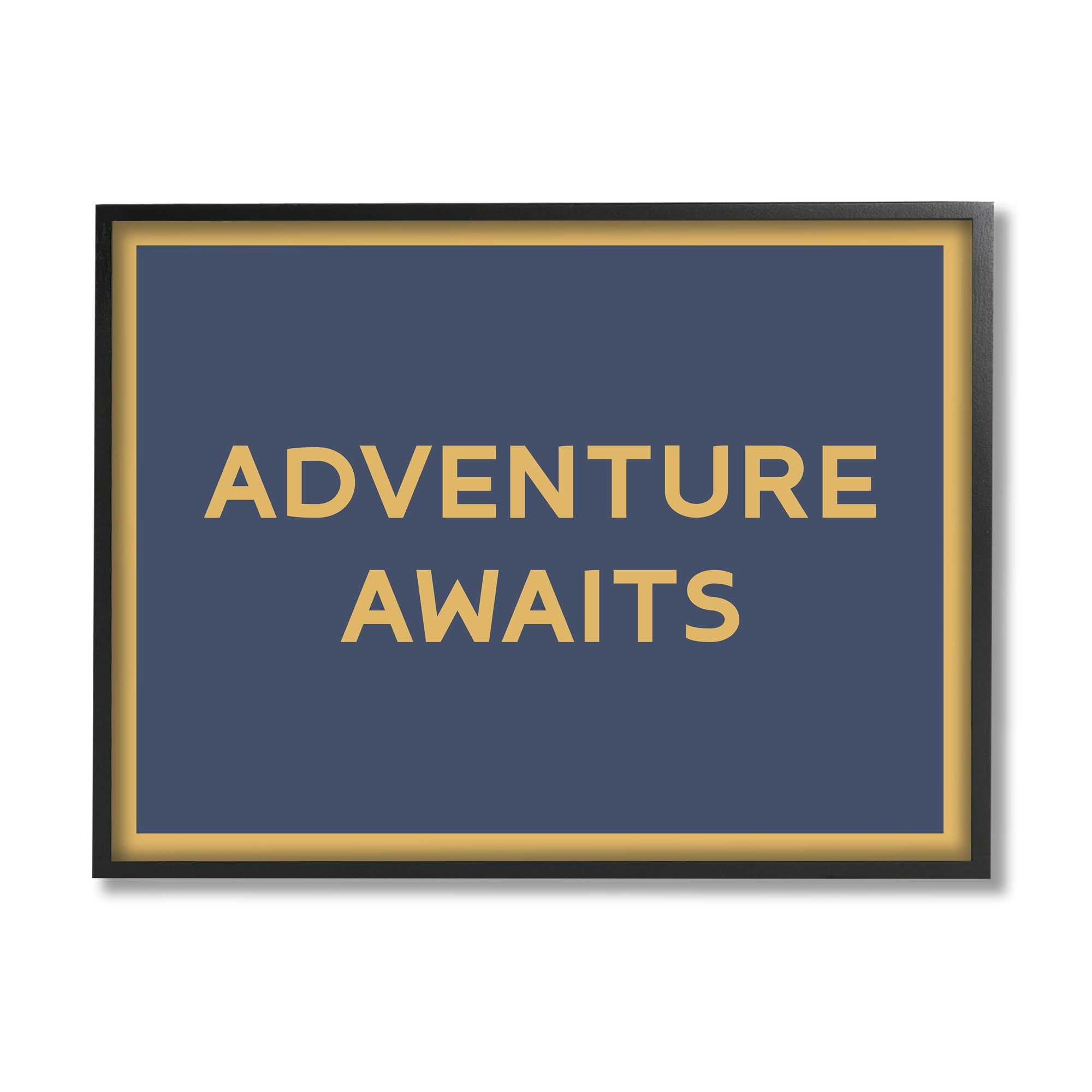 Stupell Industries Adventure Awaits Blue & Ochre Inspirational Painting Black Framed Art Print Wall Art