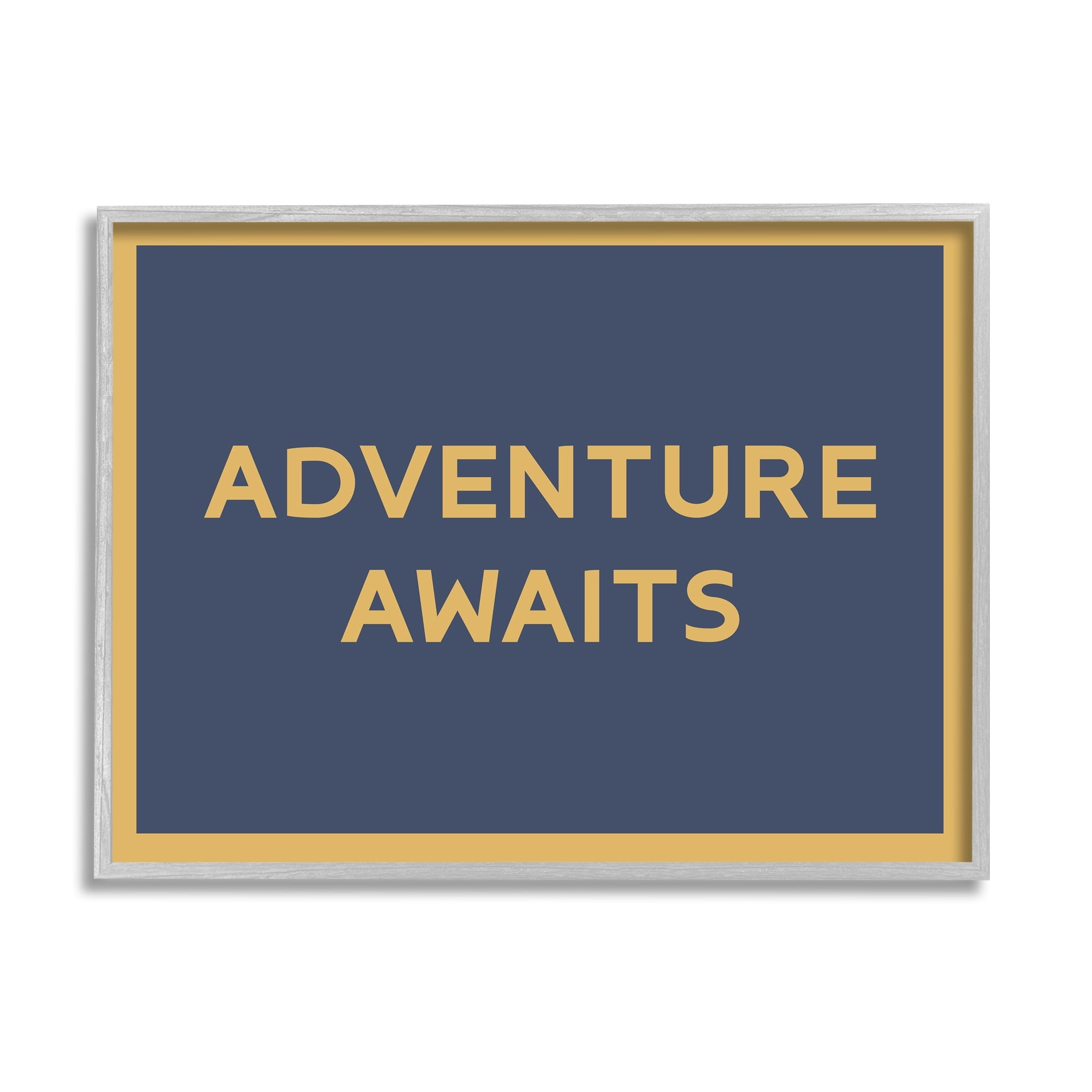 Stupell Industries Adventure Awaits Blue & Ochre Inspirational Painting Gray Framed Art Print Wall Art