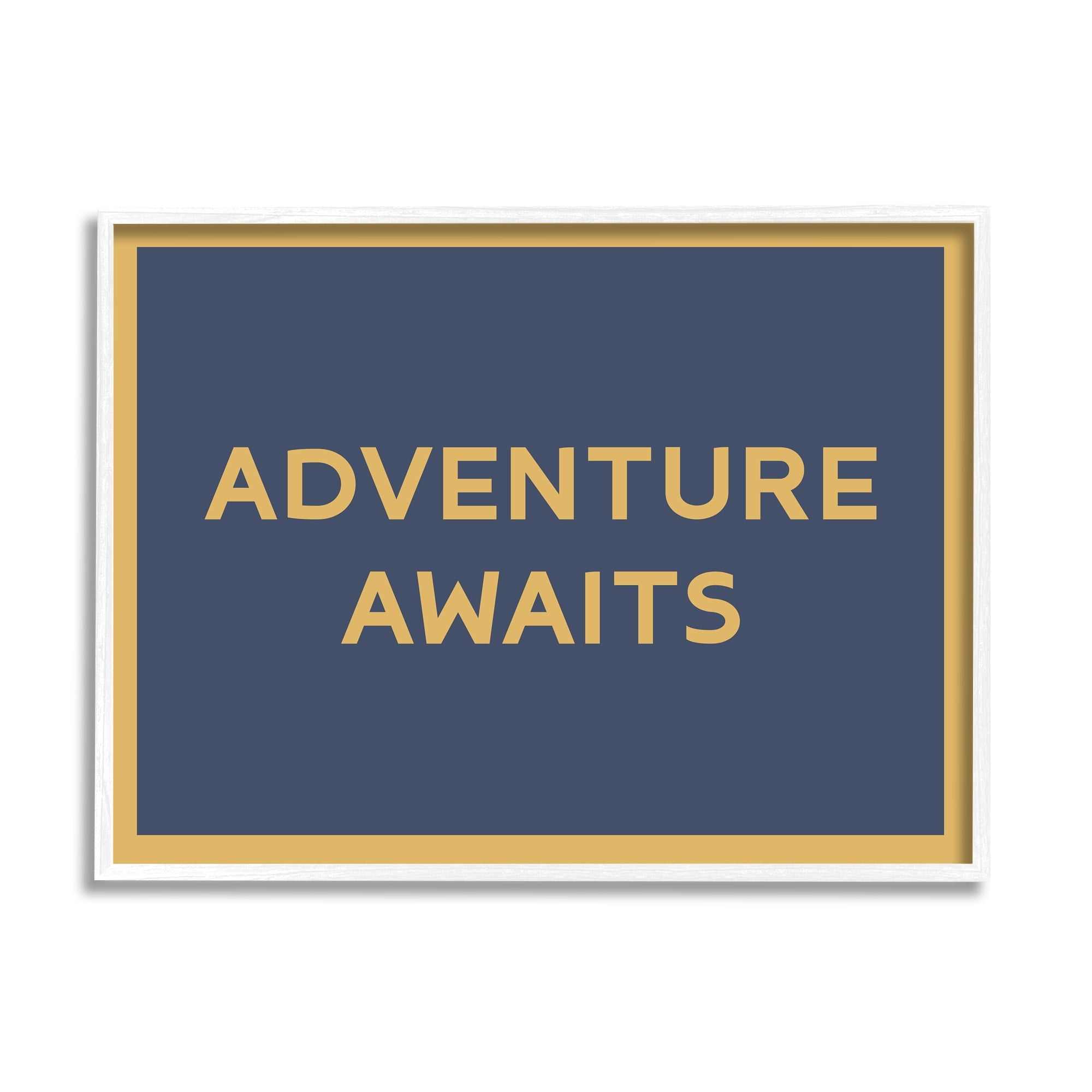 Stupell Industries Adventure Awaits Blue & Ochre Inspirational Painting White Framed Art Print Wall Art