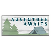 Stupell Industries Adventure Awaits Camping Scene Art for Kids Painting Black Framed Art Print Wall Art, 24 x 10
