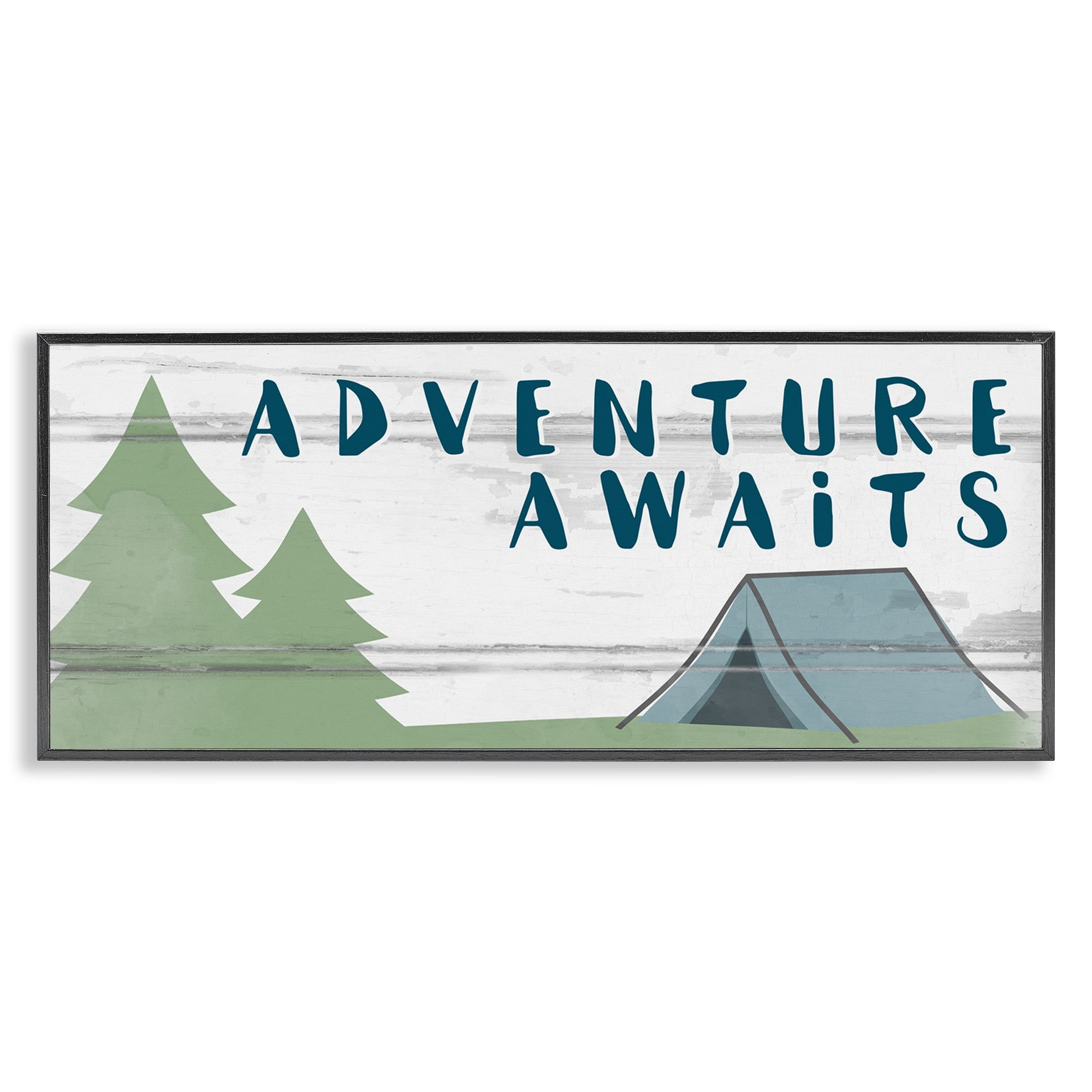 Stupell Industries Adventure Awaits Camping Scene Art for Kids Painting Black Framed Art Print Wall Art, 30 x 13