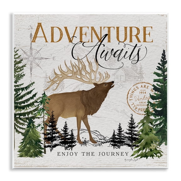 Stupell Industries Adventure Awaits Ivory Pines Quotes and Sayings Painting Unframed Art Print Wall Art, 12 x 12