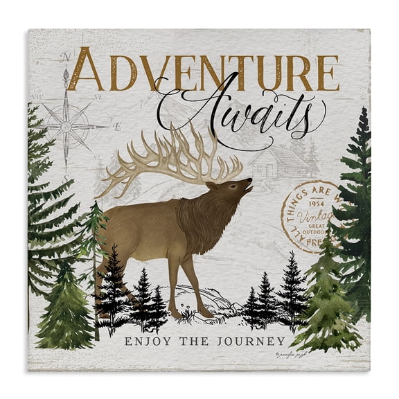 Stupell Industries Adventure Awaits Ivory Pines Quotes and Sayings Painting Wrapped Canvas Canvas Art Print Wall Art, 24 x 24