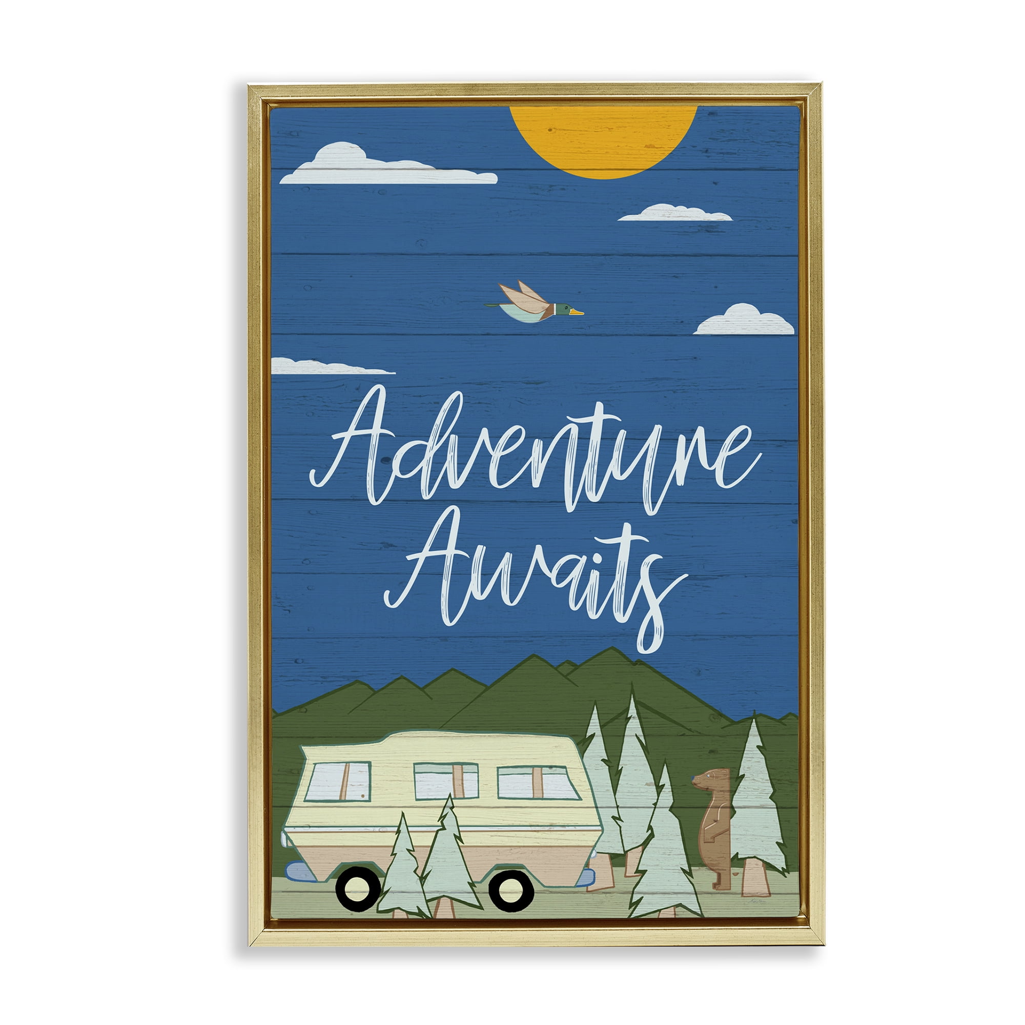 Stupell Industries Adventure Awaits Landscape Landscape Painting Gold Floater Framed Art Print Wall Art, 17 x 25