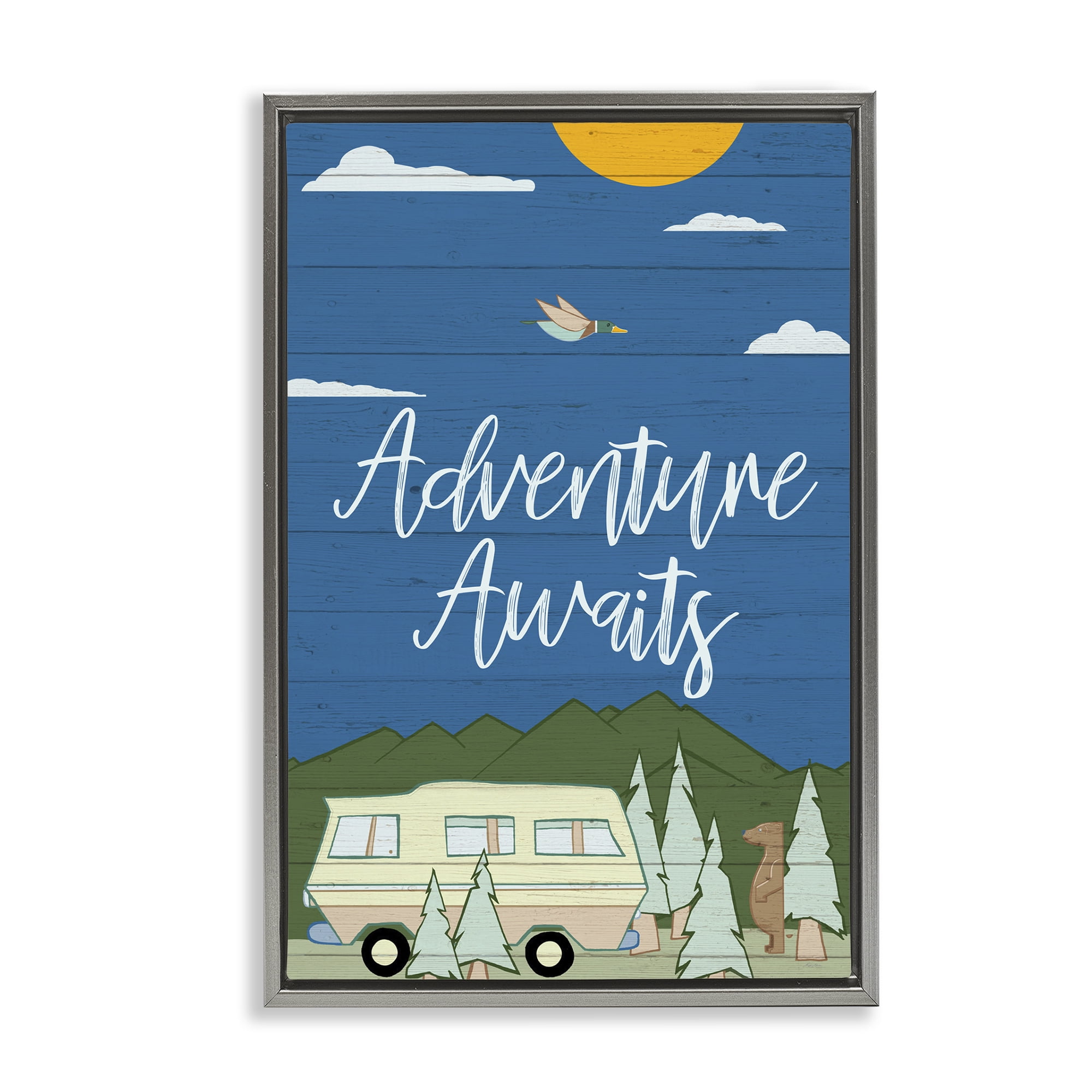 Stupell Industries Adventure Awaits Landscape Landscape Painting Gray Floater Framed Art Print Wall Art, 17 x 25