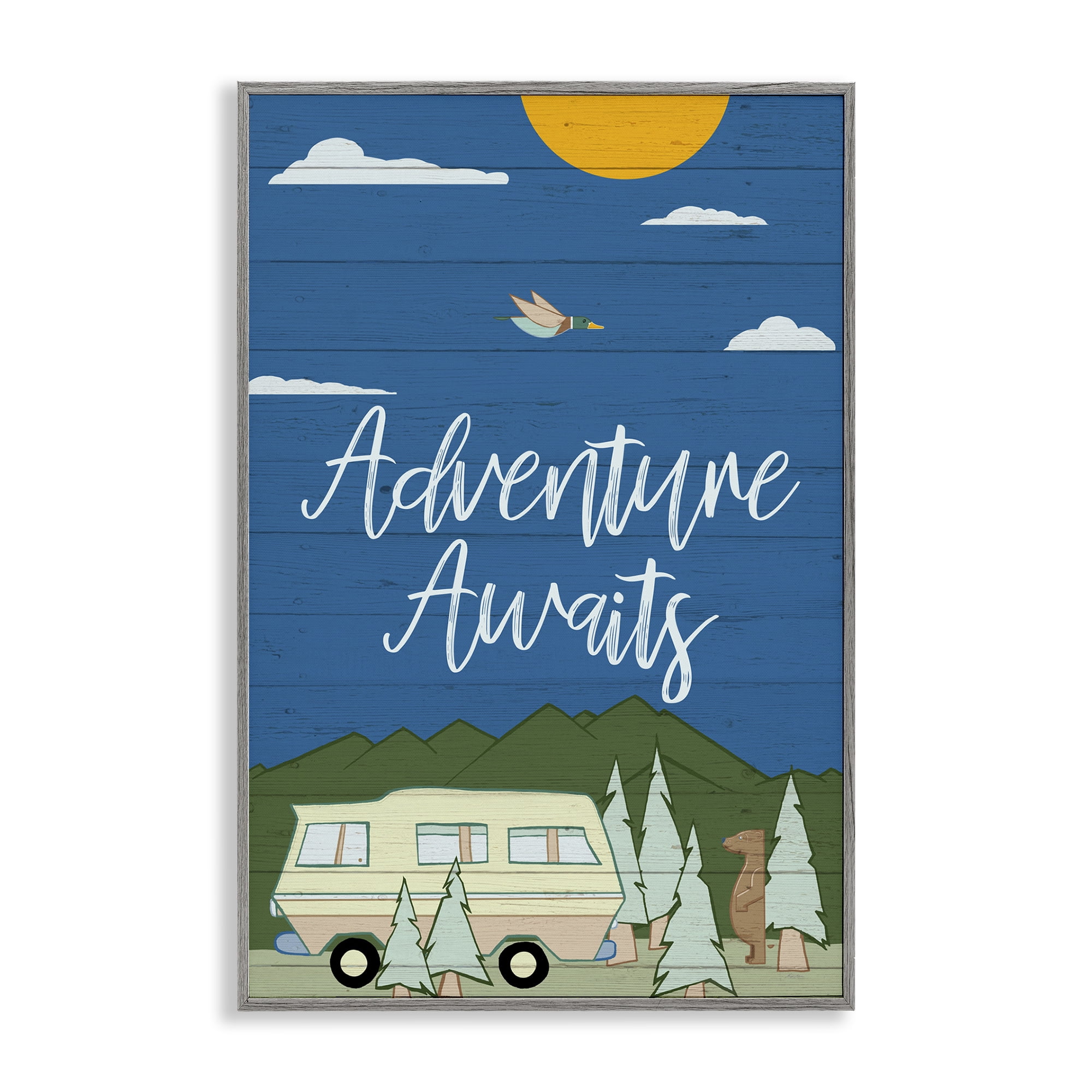 Stupell Industries Adventure Awaits Landscape Landscape Painting Gray Framed Art Print Wall Art, 16 x 24