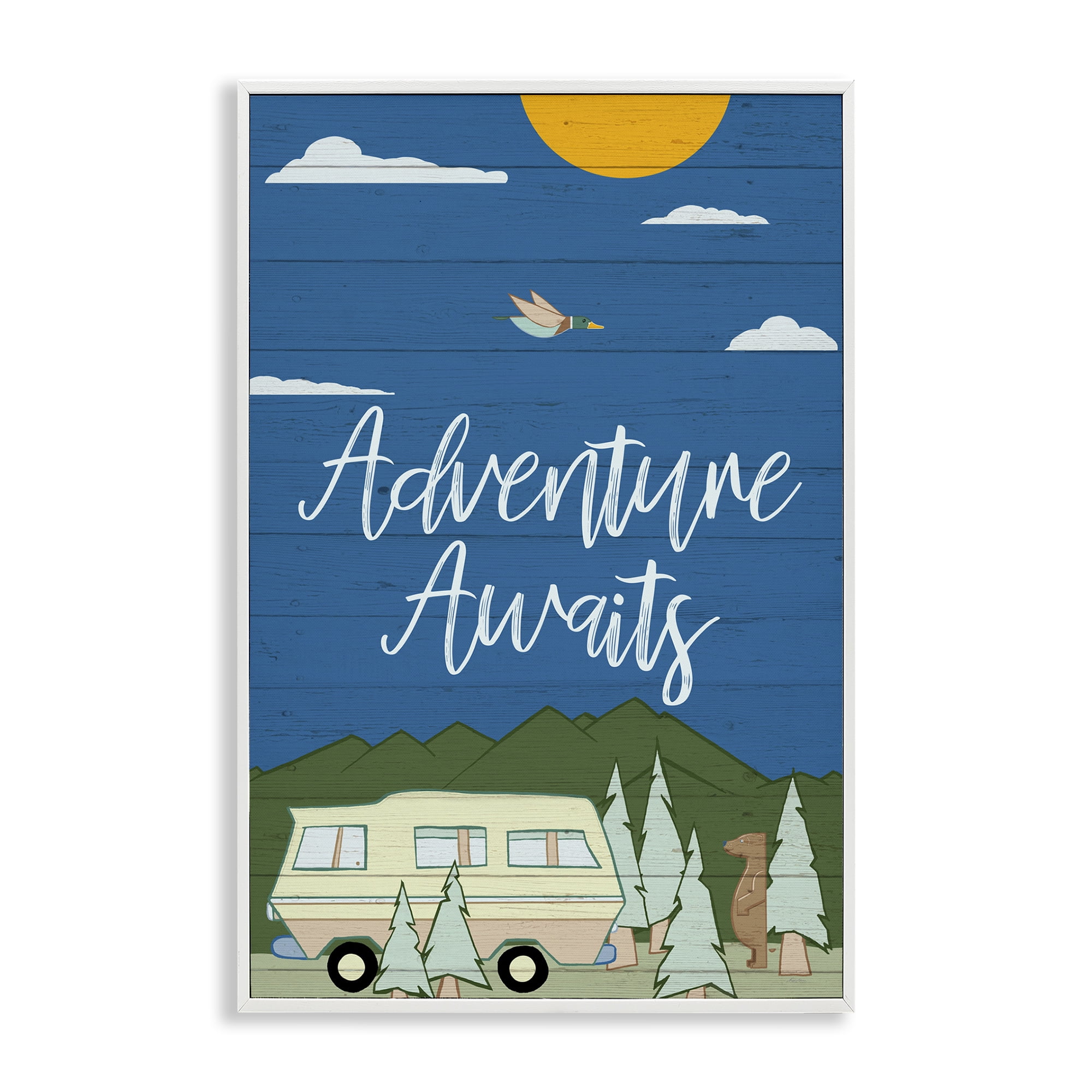 Stupell Industries Adventure Awaits Landscape Landscape Painting White Framed Art Print Wall Art, 12 x 18