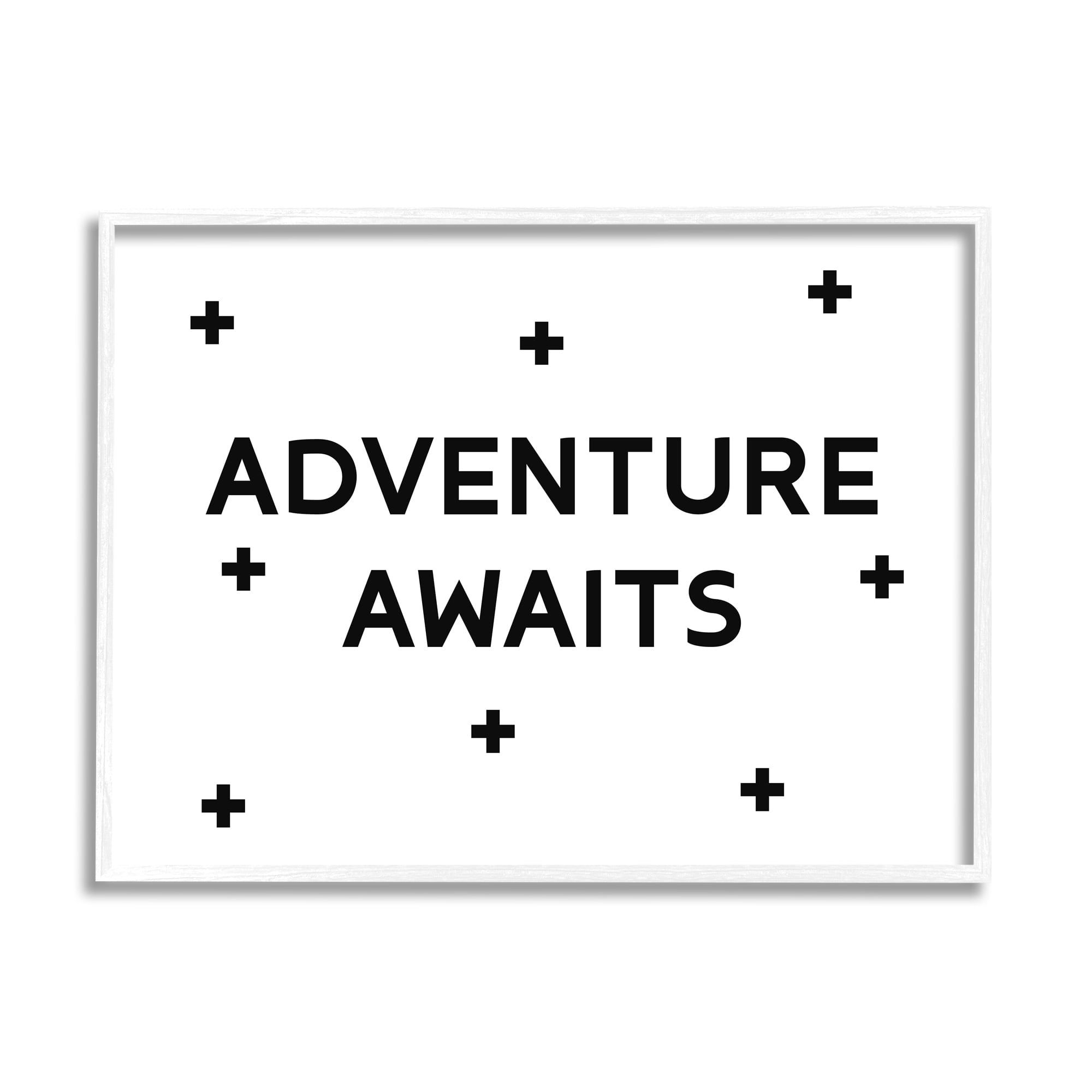 Stupell Industries Adventure Awaits Motivational Phrase Minimal Pattern Black White, 14 x 11, Design by Daphne Polselli