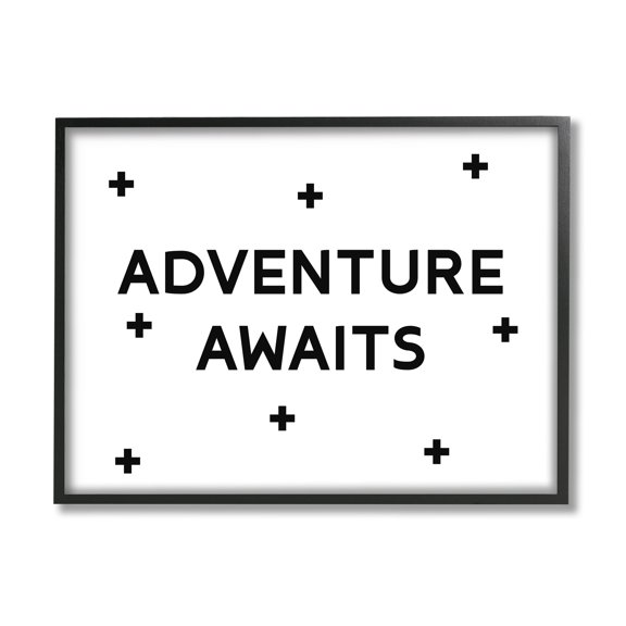 Stupell Industries Adventure Awaits Motivational Phrase Minimal Pattern Black White, 14 x 11, Design by Daphne Polselli