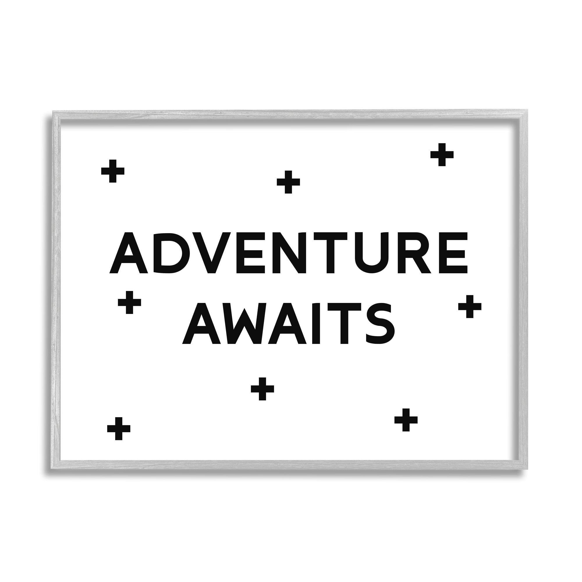 Stupell Industries Adventure Awaits Motivational Phrase Minimal Pattern Black White, 14 x 11, Design by Daphne Polselli