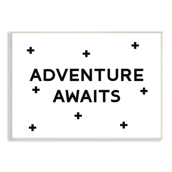 Stupell Industries Adventure Awaits Motivational Phrase Minimal Pattern Black White, 15 x 10, Design by Daphne Polselli