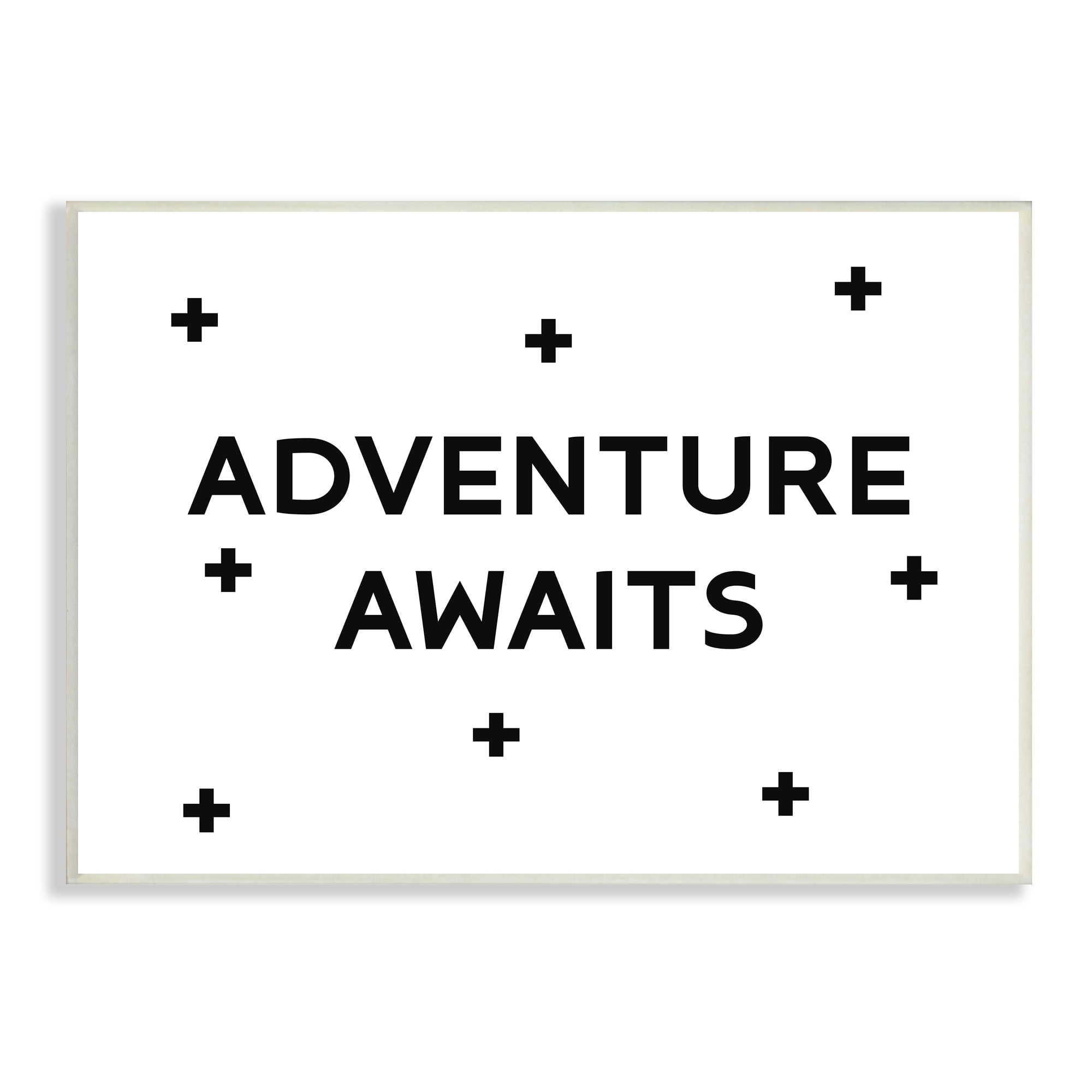 Stupell Industries Adventure Awaits Motivational Phrase Minimal Pattern Black White, 19 x 13, Design by Daphne Polselli
