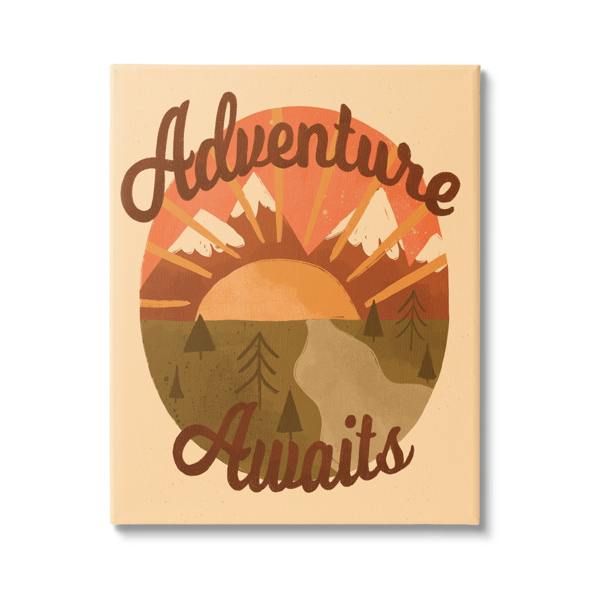 Stupell Industries Adventure Awaits Mountain Sunrise Scenery Calligraphy Phrase Canvas Wall Art, 16 x 20, Design by EmmaKisstina