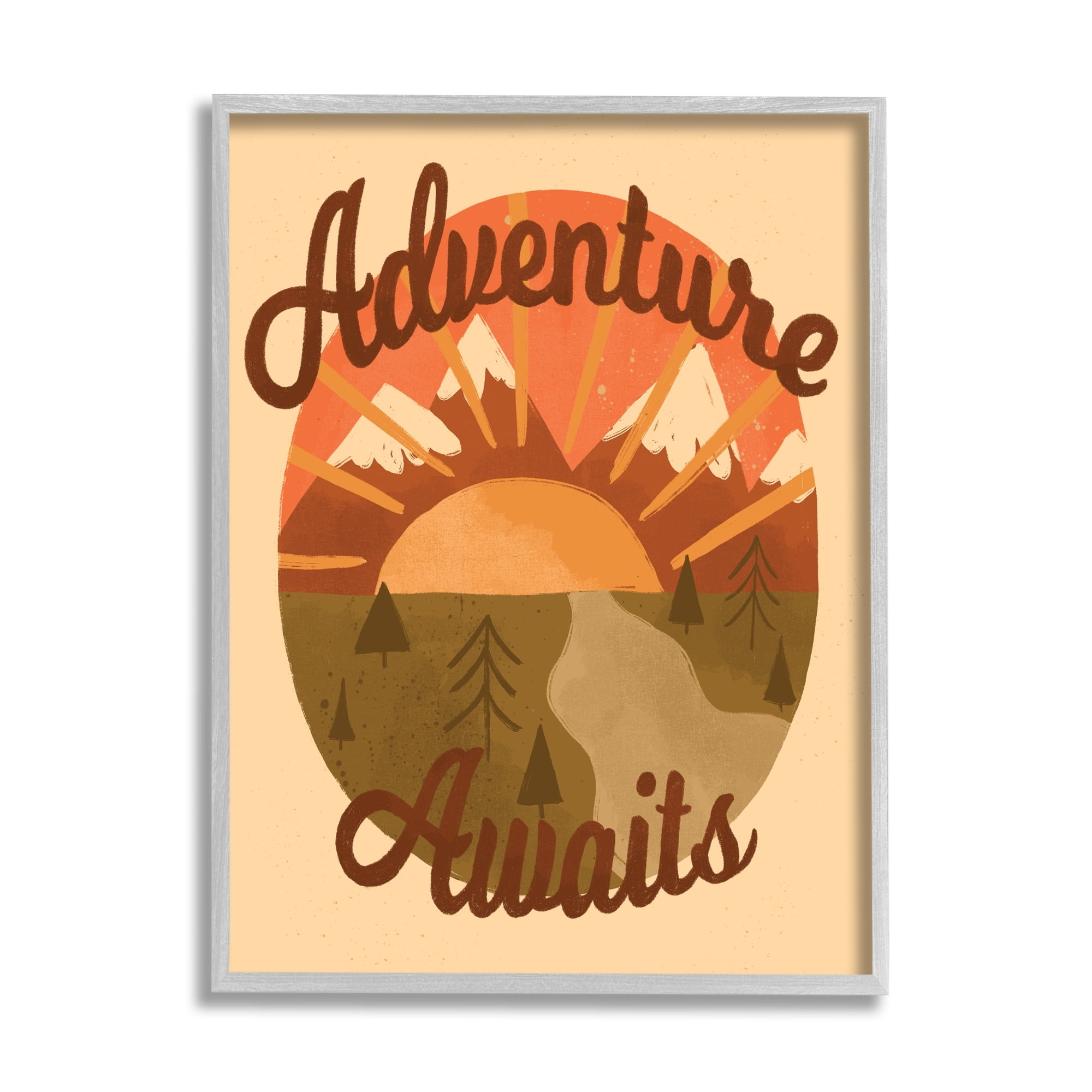Stupell Industries Adventure Awaits Mountain Sunrise Scenery Calligraphy Phrase Framed Wall Art, 24 x 30, Design by EmmaKisstina