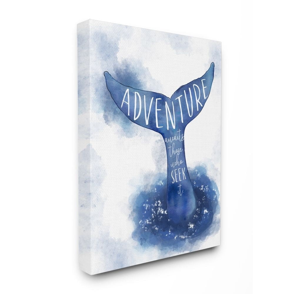 Adventure Awaits Whale Tail Blue Canvas Wall Art, 24 x 30