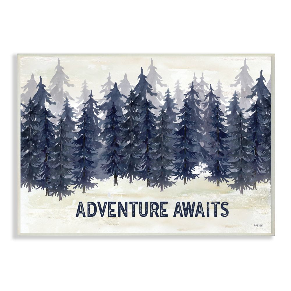Stupell Industries Adventure Awaits Quote Blue Pine Tree Forest Scene Wall Plaque Design by Cindy Jacobs