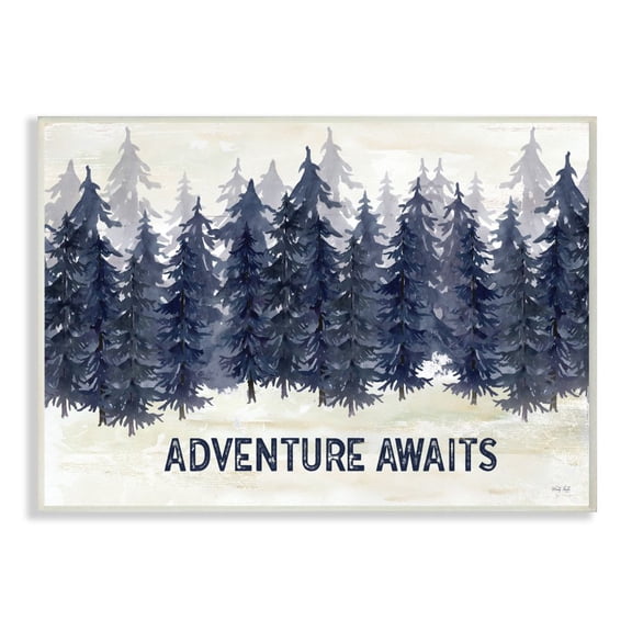 Stupell Industries Adventure Awaits Quote Blue Pine Tree Forest Scene Wall Plaque Design by Cindy Jacobs