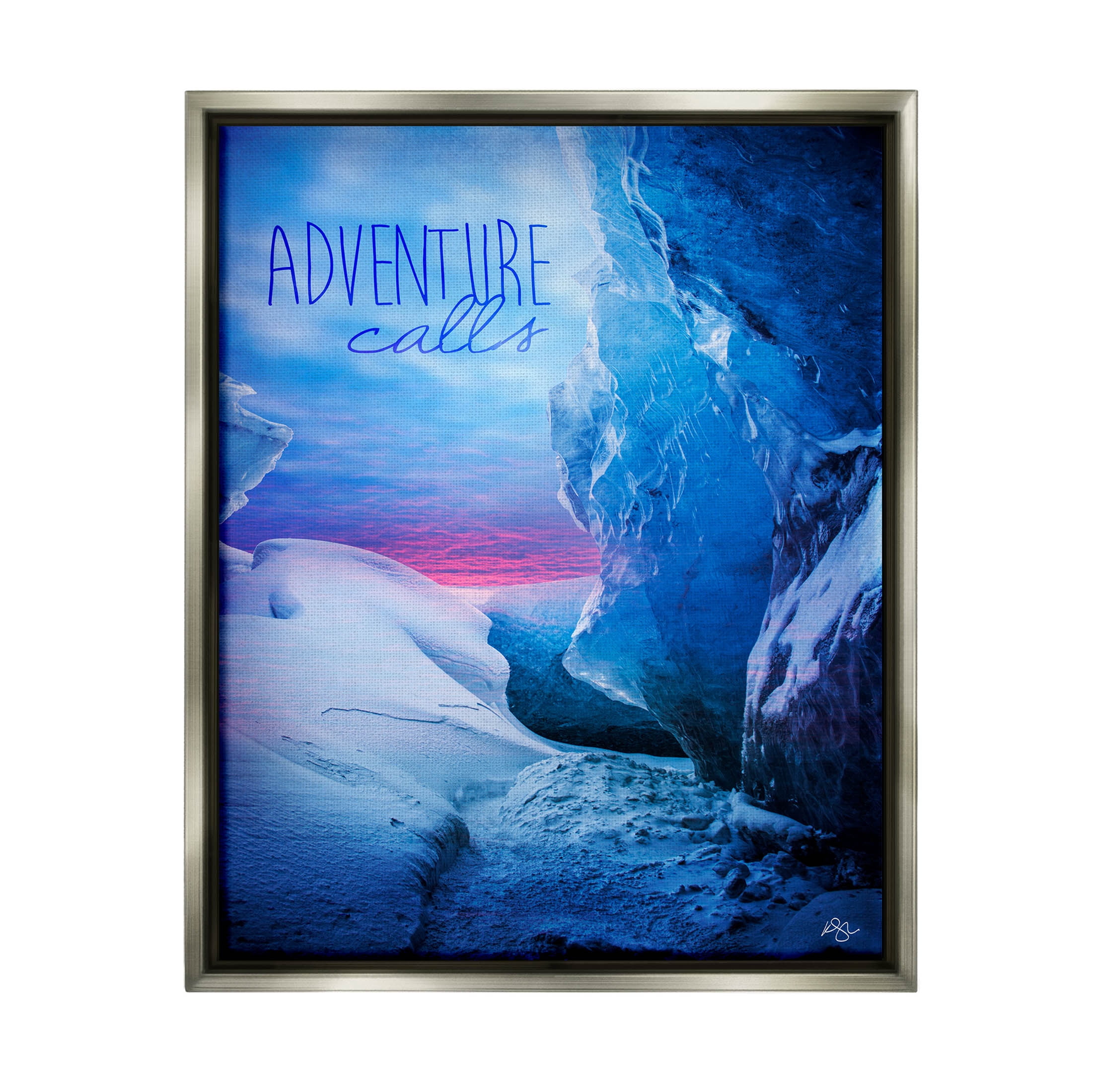 Stupell Industries Adventure Calls Snowy Glacier Graphic Art Luster Gray Floating Framed Canvas Print Wall Art, Design by K. Kaufman