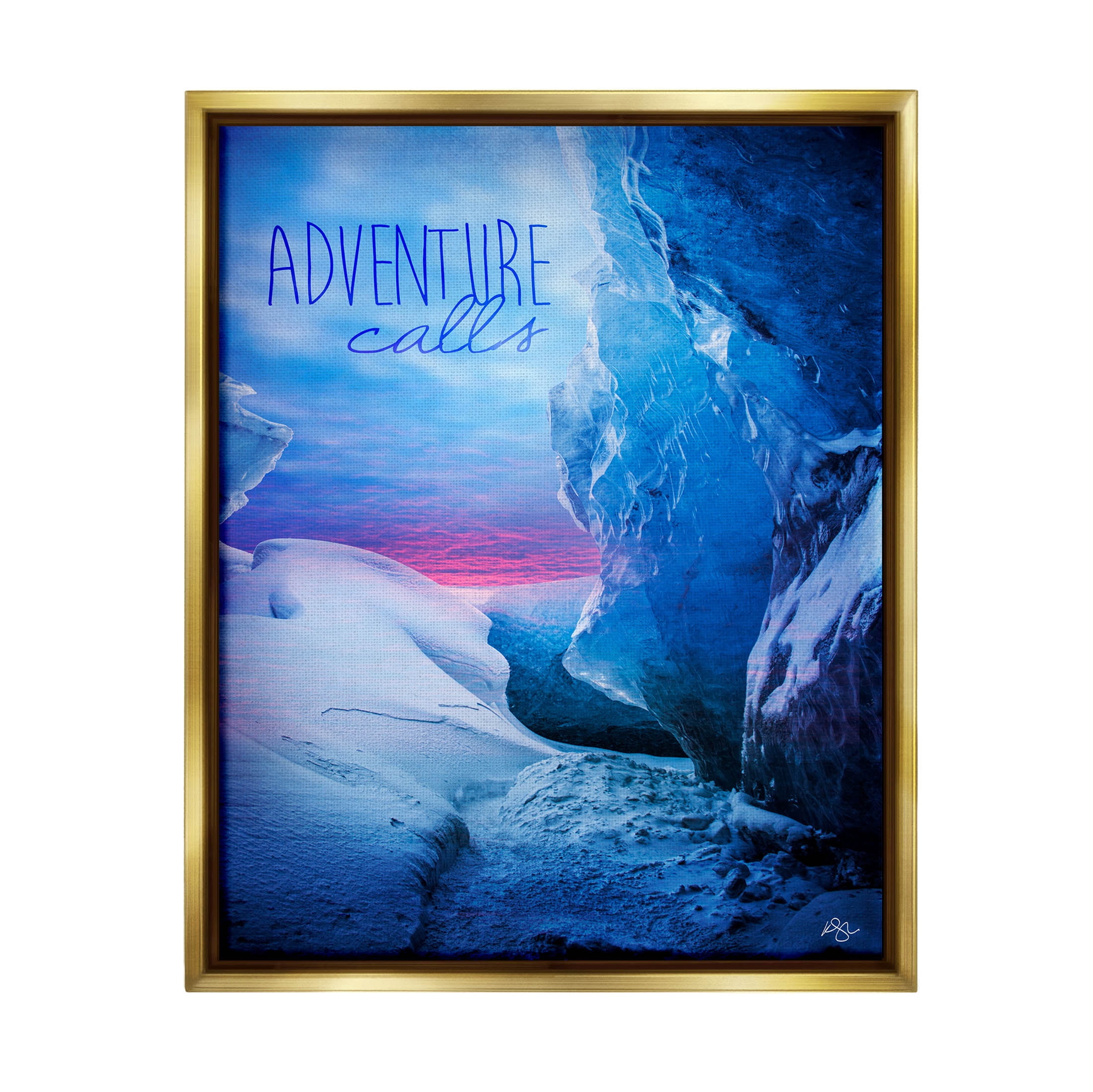 Stupell Industries Adventure Calls Snowy Glacier Graphic Art Metallic Gold Floating Framed Canvas Print Wall Art, Design by K. Kaufman