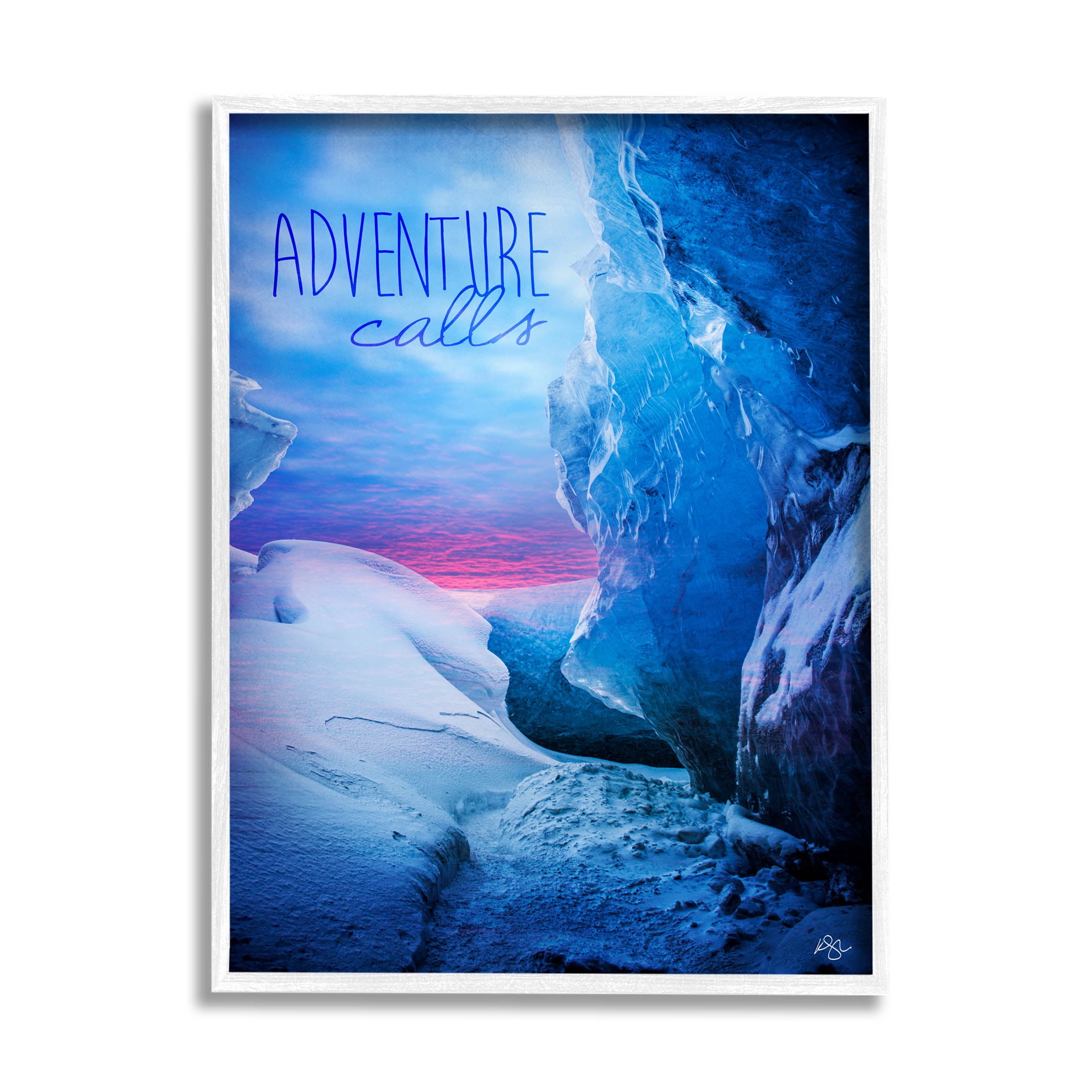 Stupell Industries Adventure Calls Snowy Glacier Graphic Art White Framed Art Print Wall Art, Design by K. Kaufman