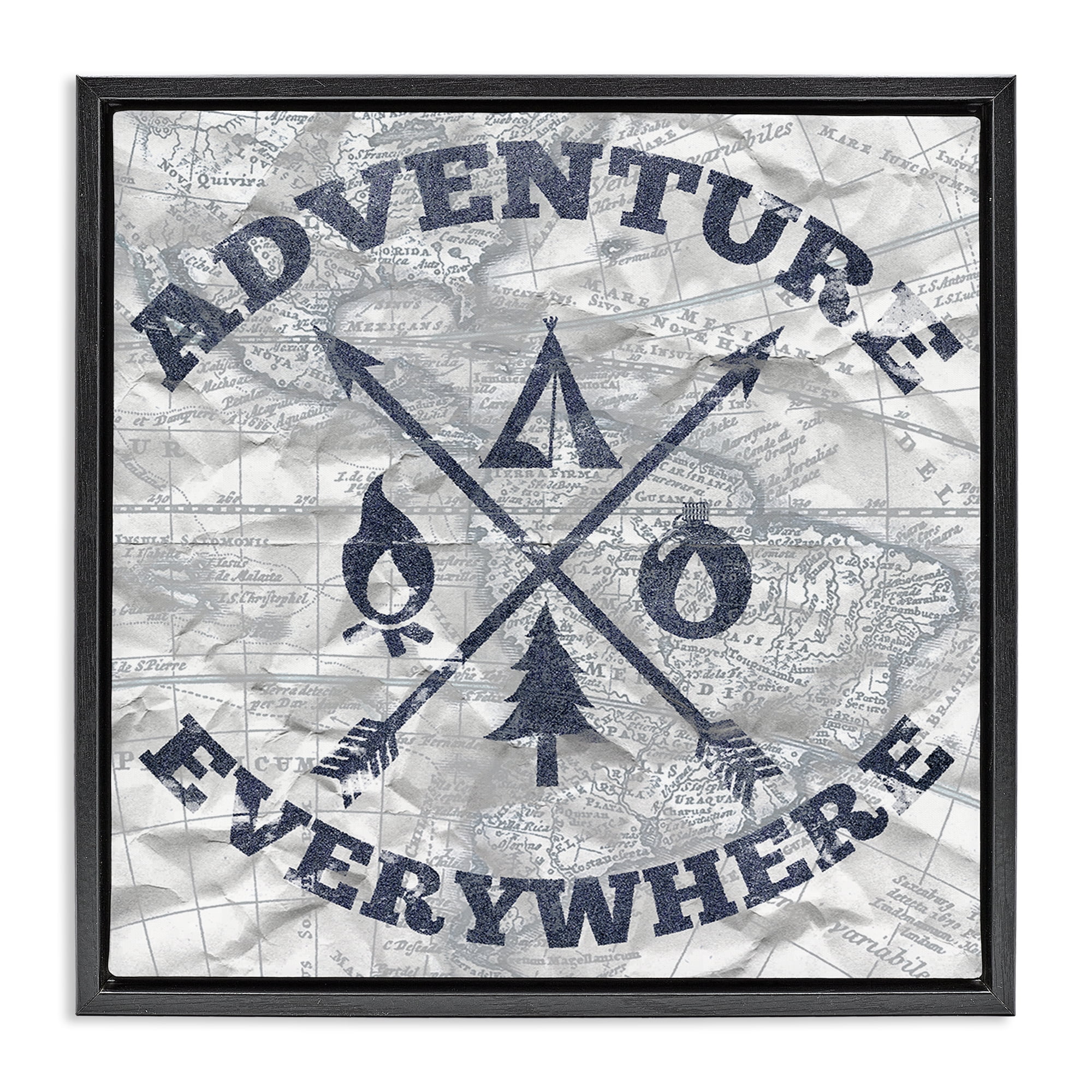 Stupell Industries Adventure Everywhere Phrase Text & Numbers Painting Black Floater Framed Canvas Art Print Wall Art, 25 x 25