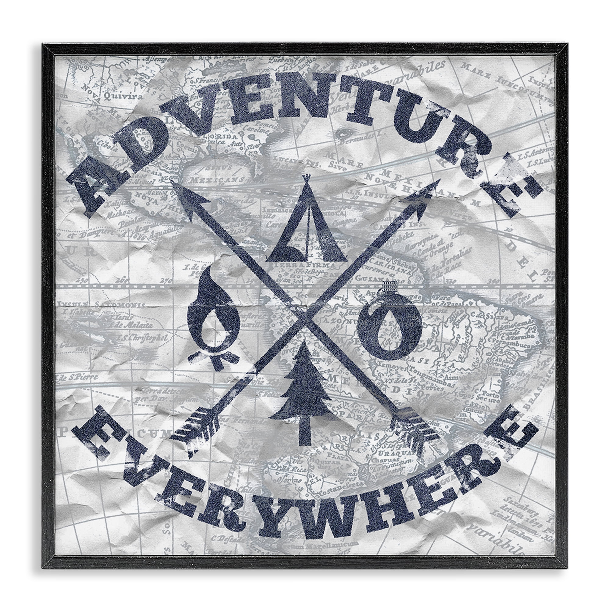 Stupell Industries Adventure Everywhere Phrase Text & Numbers Painting Black Framed Art Print Wall Art, 12 x 12