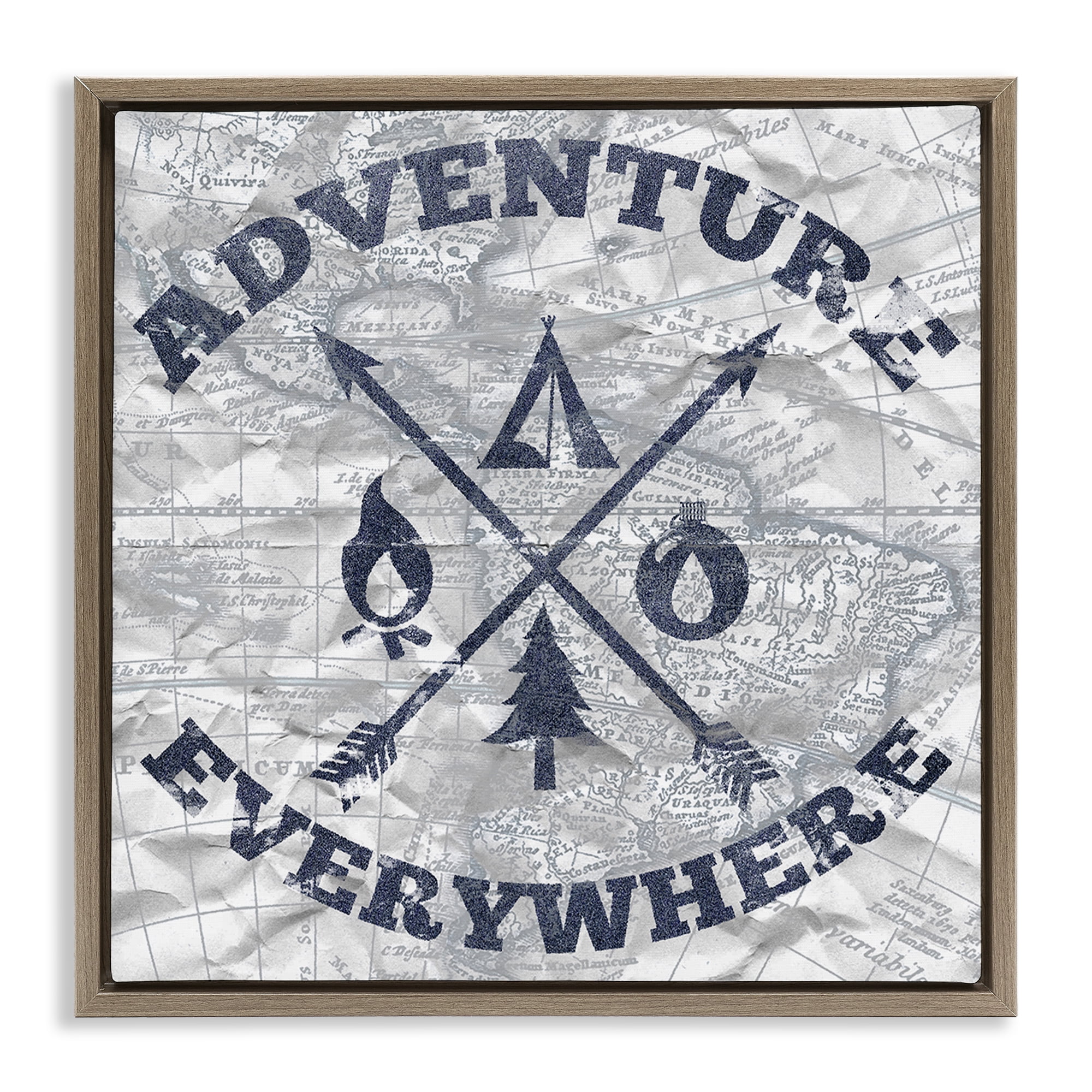 Stupell Industries Adventure Everywhere Phrase Text & Numbers Painting Brown Floater Framed Canvas Art Print Wall Art, 18 x 18