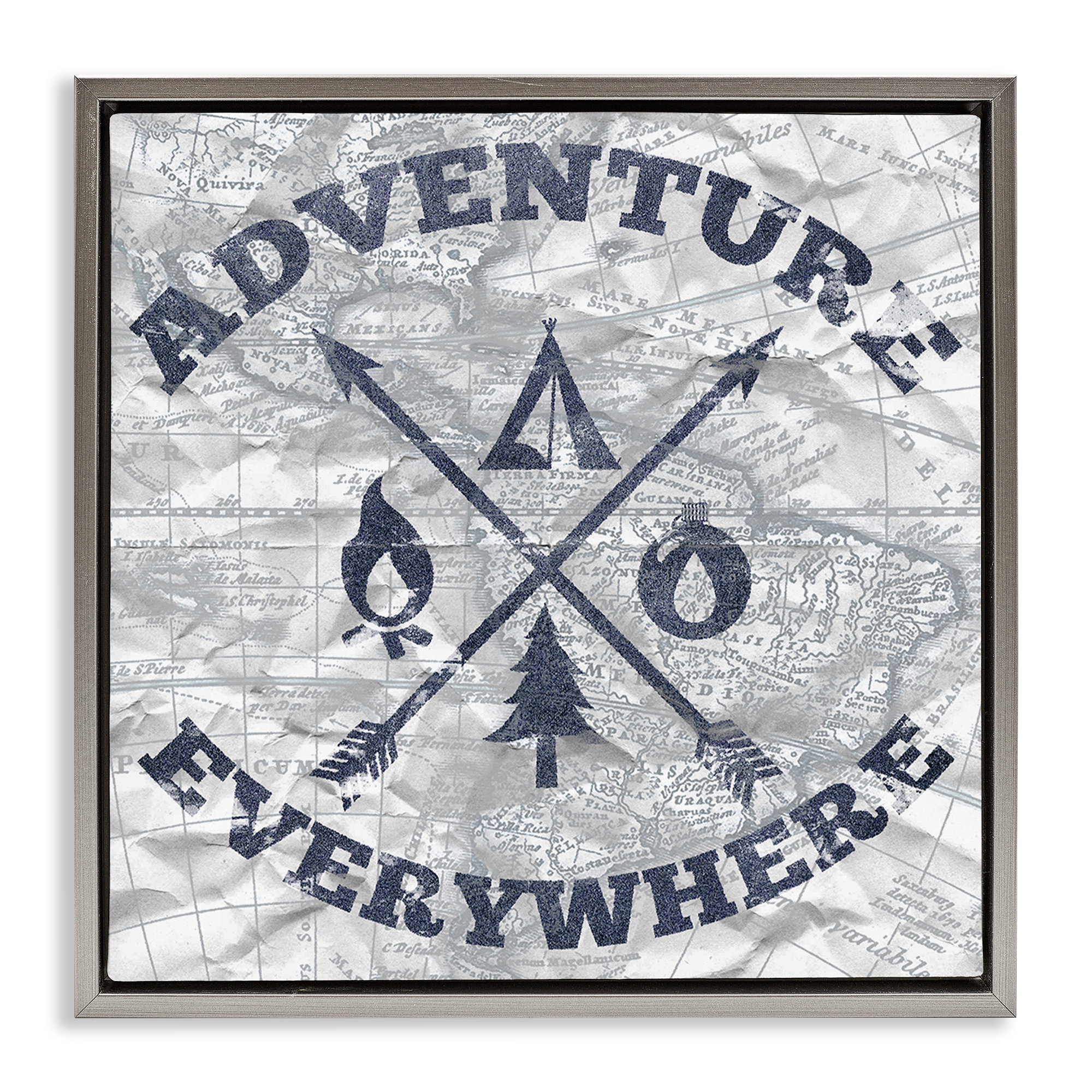 Stupell Industries Adventure Everywhere Phrase Text & Numbers Painting Gray Floater Framed Canvas Art Print Wall Art, 18 x 18