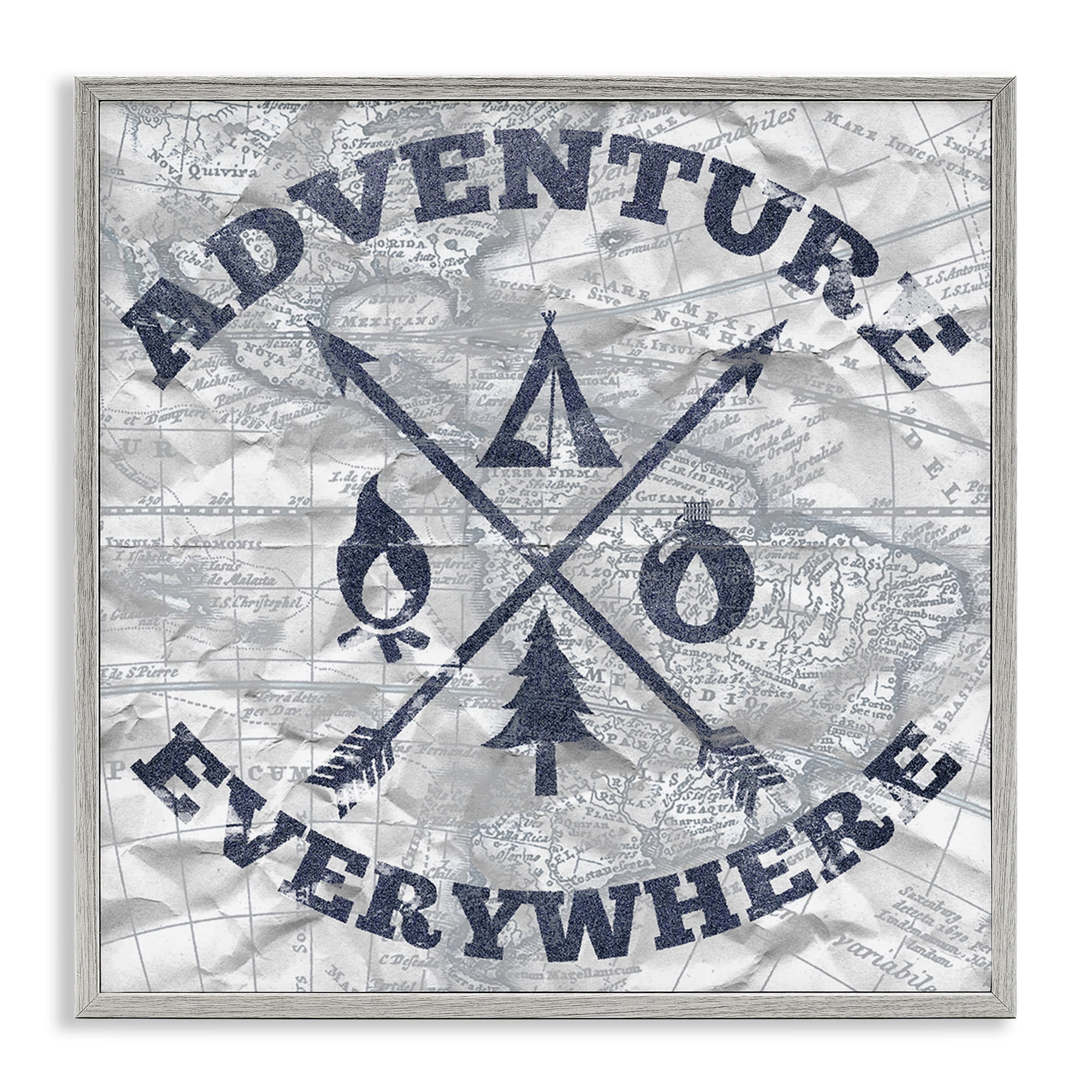 Stupell Industries Adventure Everywhere Phrase Text & Numbers Painting Gray Framed Art Print Wall Art, 24 x 24