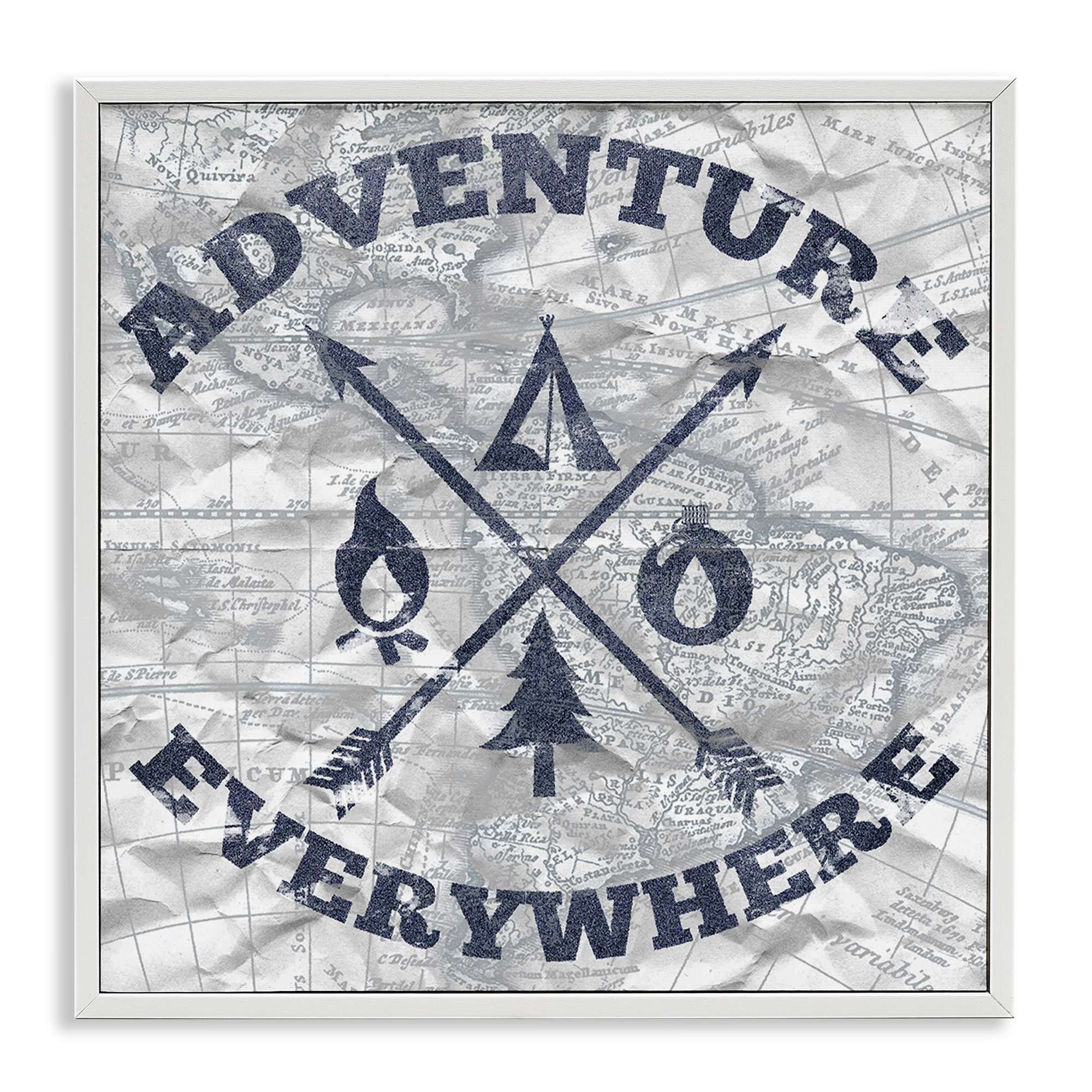 Stupell Industries Adventure Everywhere Phrase Text & Numbers Painting White Framed Art Print Wall Art, 12 x 12