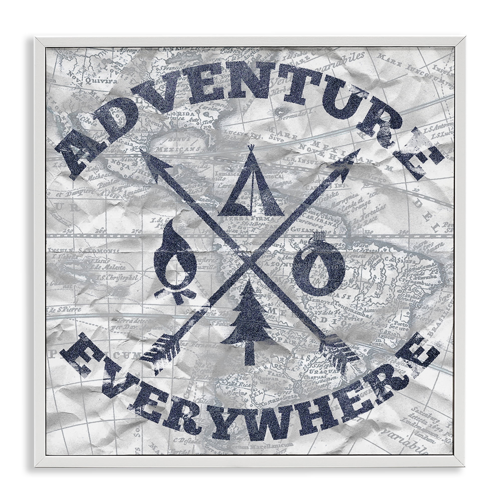 Stupell Industries Adventure Everywhere Phrase Text & Numbers Painting White Framed Art Print Wall Art, 24 x 24